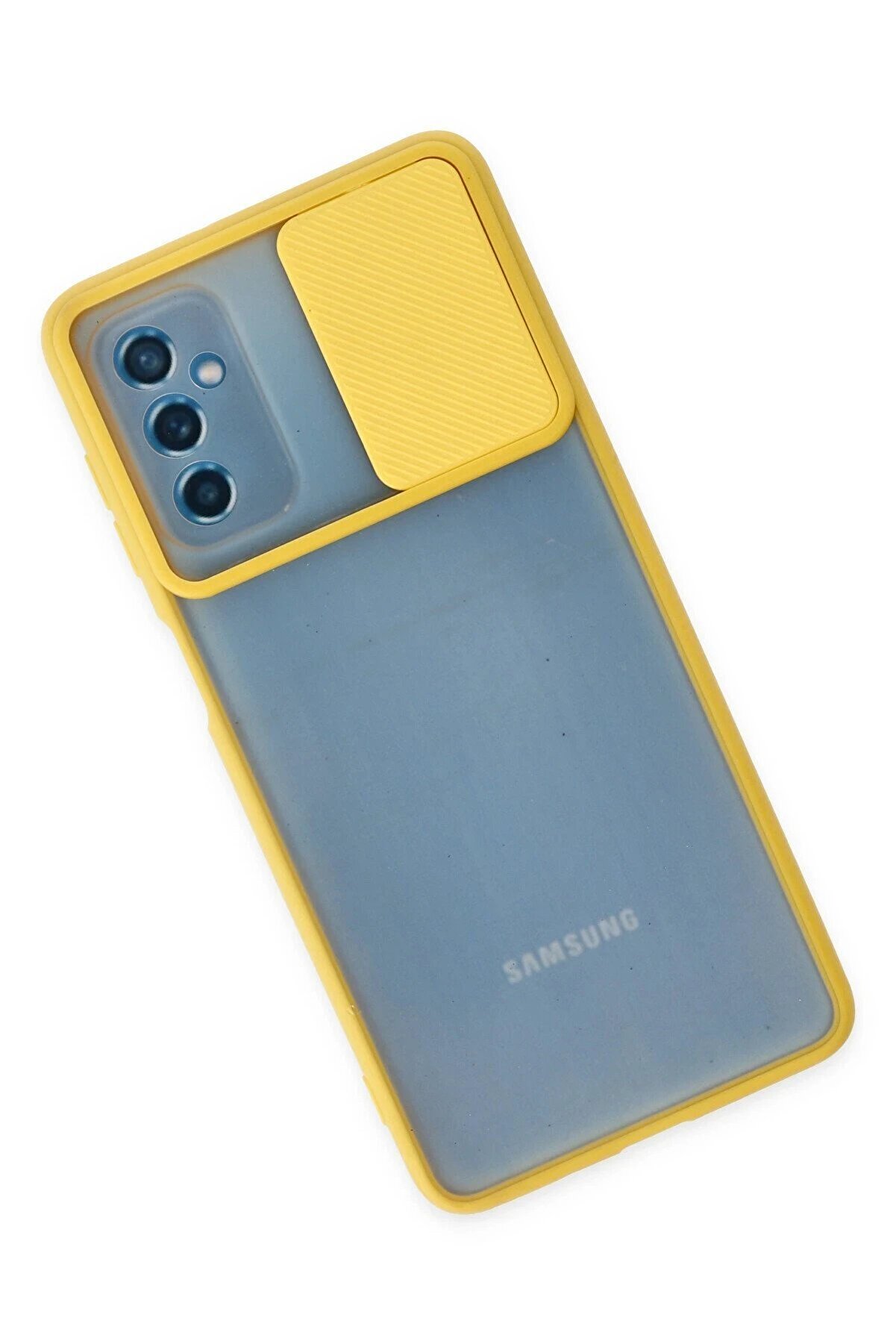 Samsung Galaxy M52 5G Kılıf Palm Buzlu Kamera S&uuml;rg&uuml;l&uuml; Si̇li̇kon - Sarı - Dropx3328-3834