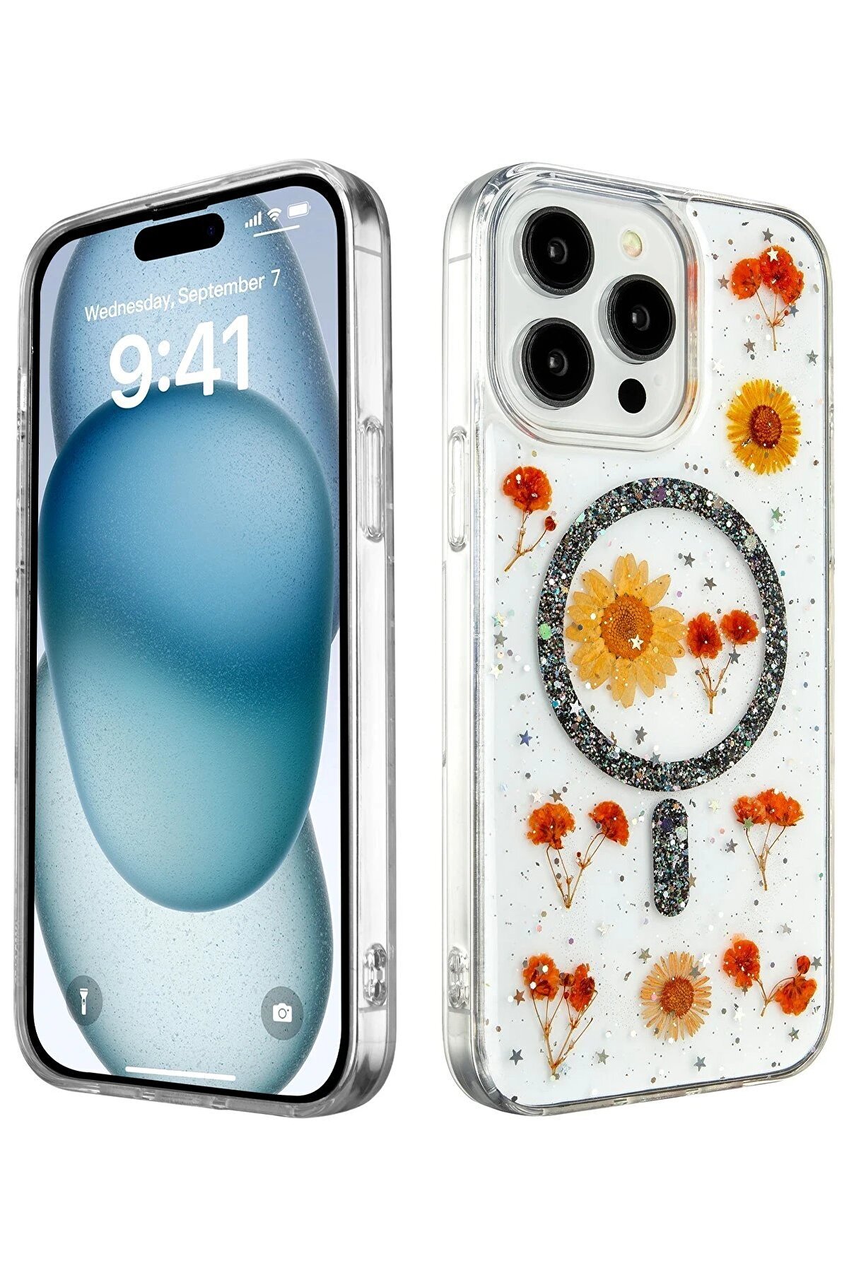 CepteToptan iPhone 15 Pro Kılıf Daisy Simli Magsafe Kapak - Siyah - DROPX7850-8427