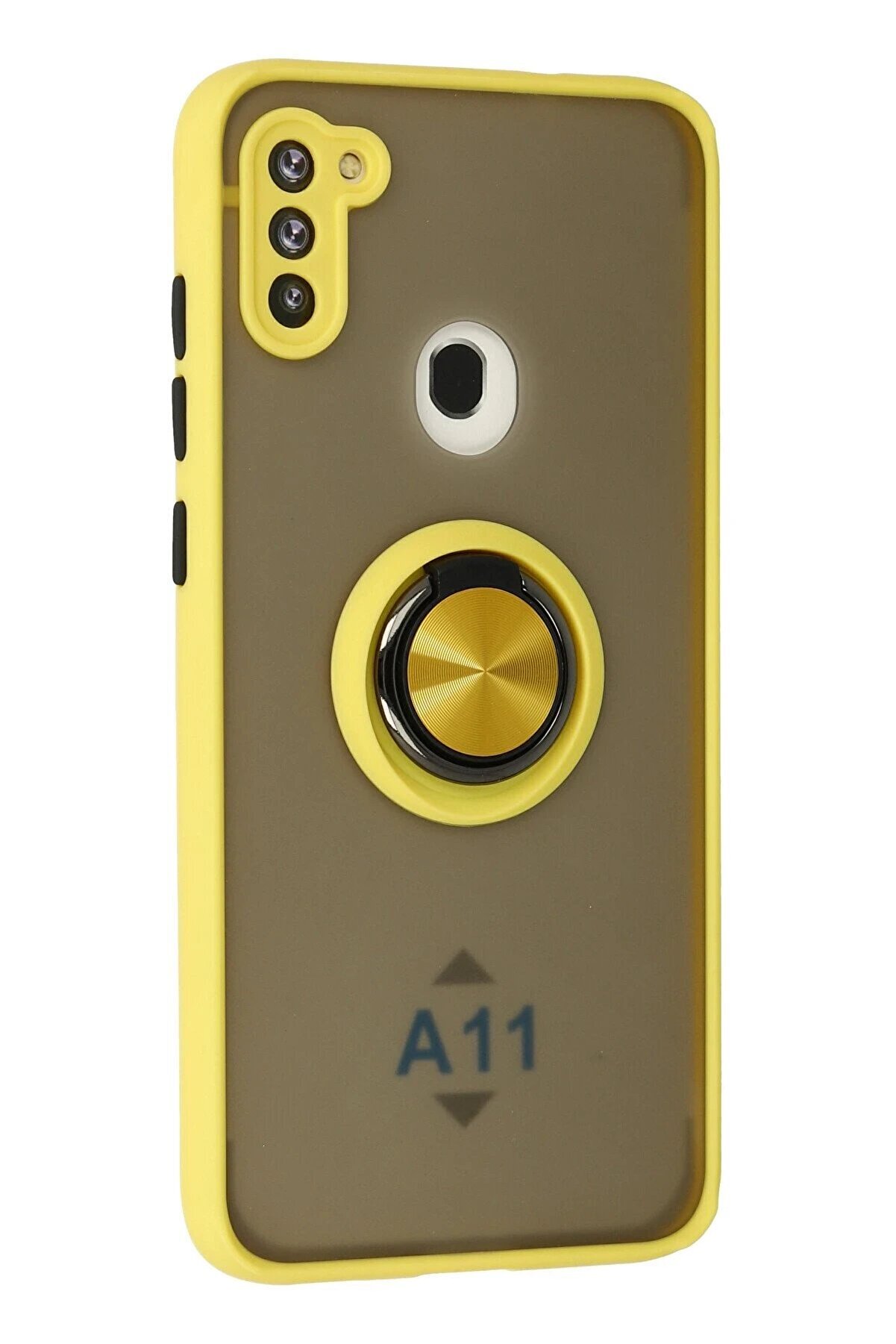 Samsung Galaxy A11 Kılıf Montreal Yüzüklü Si̇li̇kon Kapak - Sarı - Dropx4303-1467