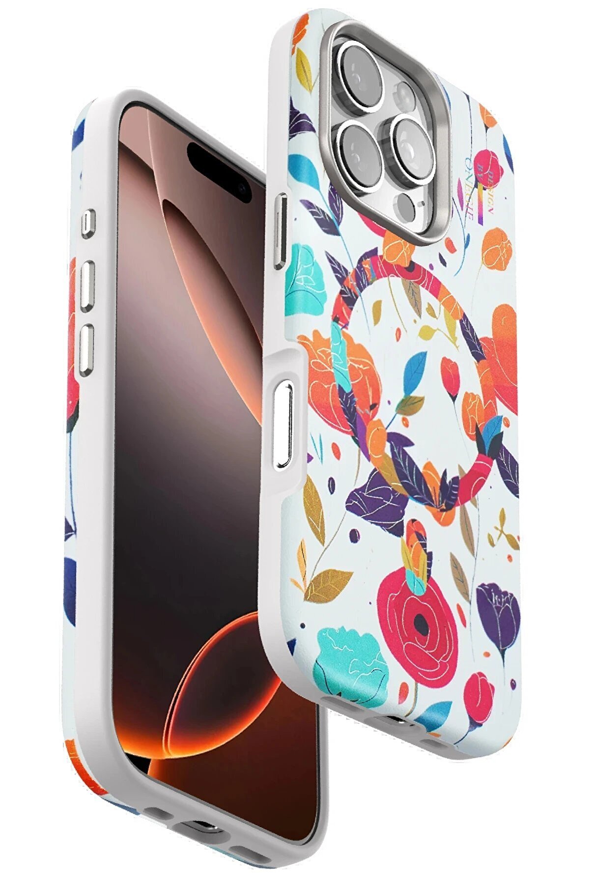 CepteToptan iPhone 16 Pro Max Flower Series Magsafe Kapak - Beyaz - DROPX4744-1712