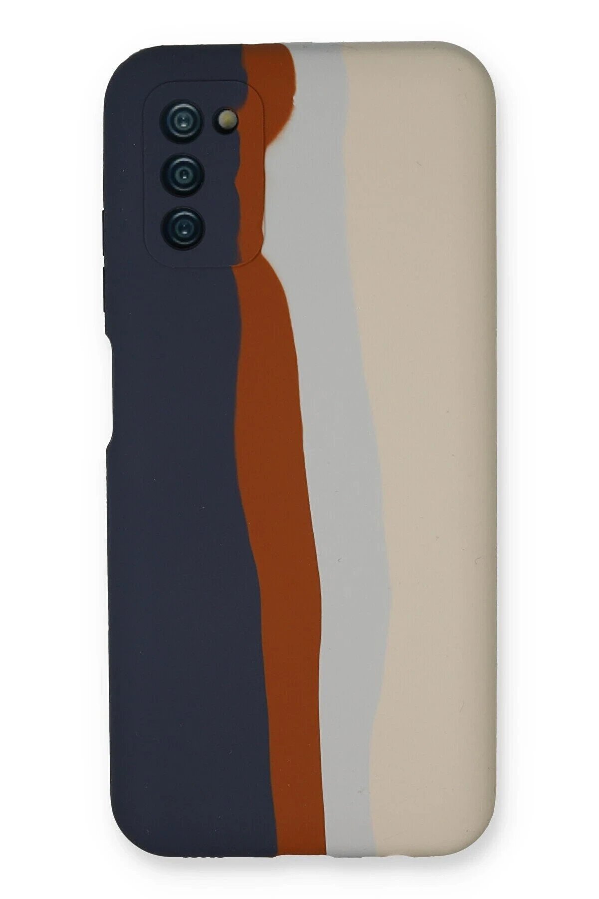 CepteToptan Samsung Galaxy A03S Kılıf Ebruli Lansman Silikon - Lacivert-Krem - DROPX5075-2516