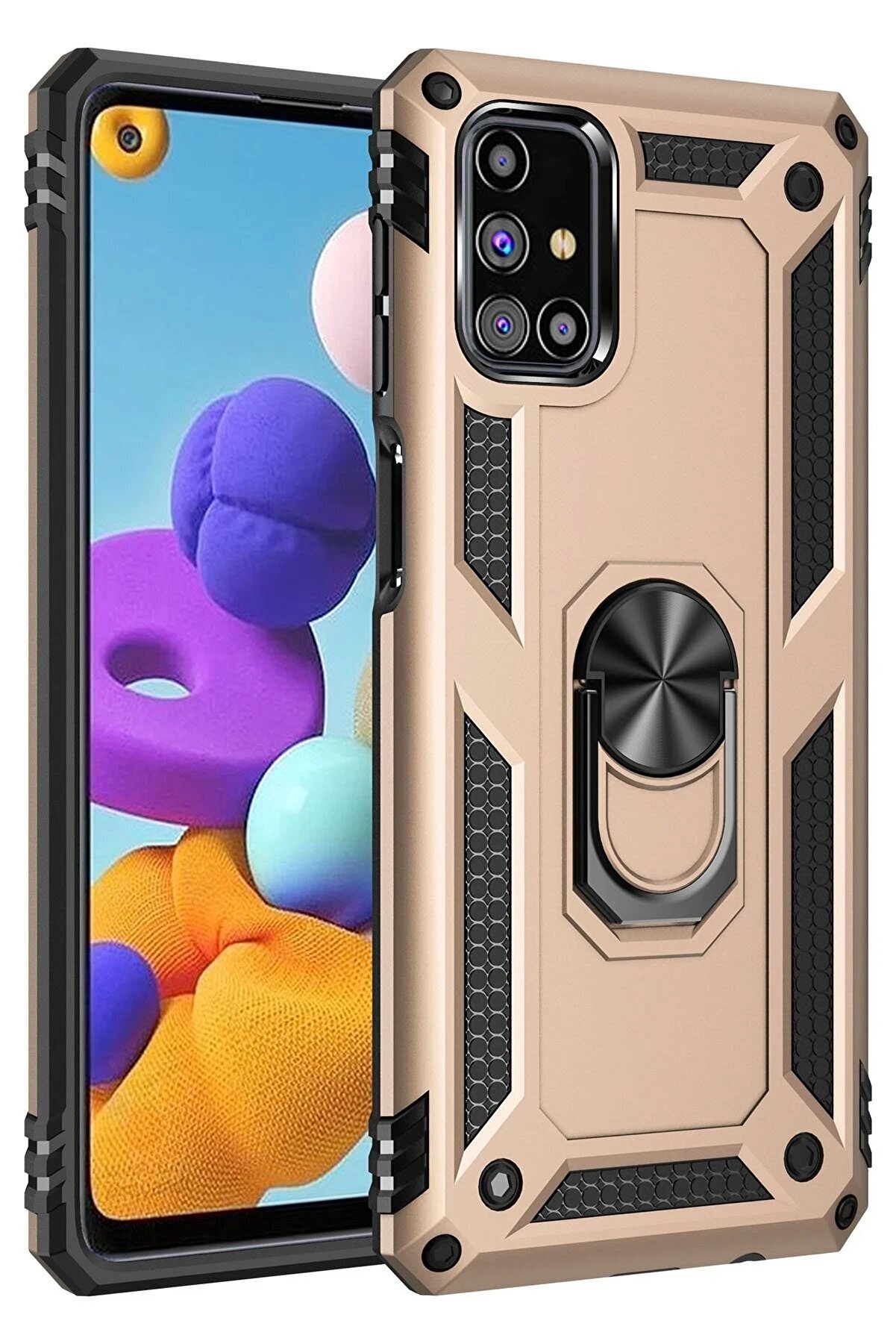 CepteToptan Samsung Galaxy M51 Kılıf Sofya Yüzüklü Silikon Kapak - Gold - DROPX1943-4561