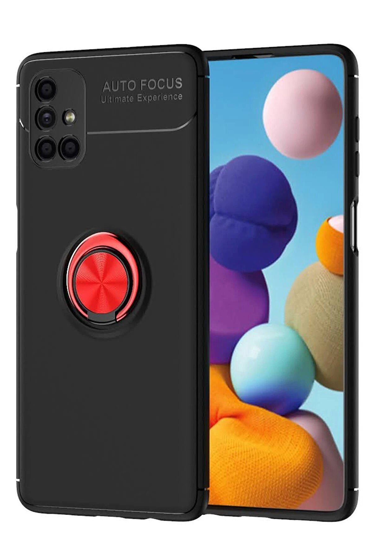 CepteToptan Samsung Galaxy M51 Kılıf Range Yüzüklü Silikon - Siyah-Kırmızı - DROPX3153-7198