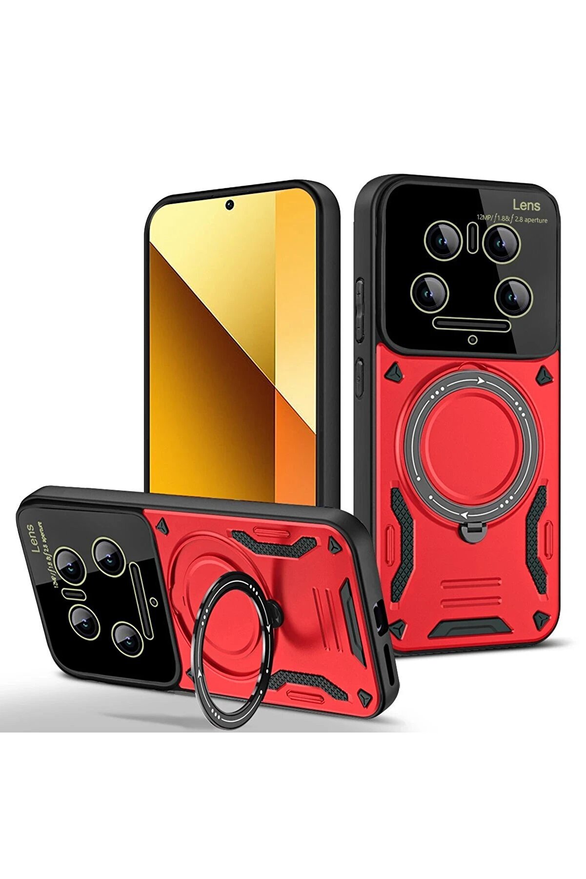 CepteToptan Xiaomi Mi 14 Ultra Kılıf Joy Lens Standlı Kapak - Kırmızı - DROPX2058-4904