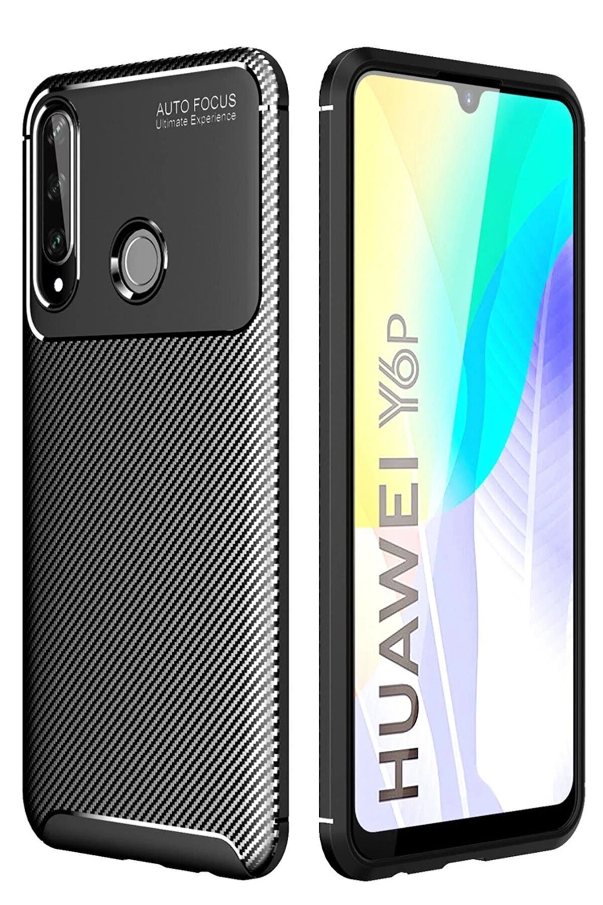 CepteToptan Huawei Y6P Kılıf Auto Focus Karbon Kapak - Siyah - DROPX5920-9255