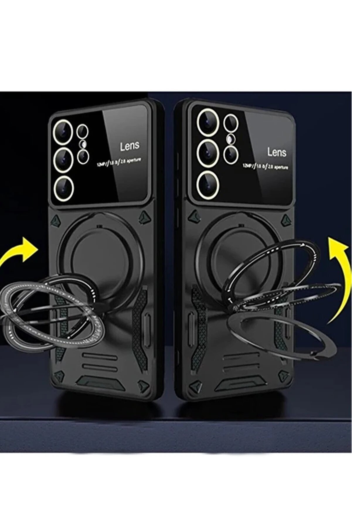 Samsung Galaxy S24 Ultra Kılıf Joy Lens Standlı Kapak - Si̇yah - Dropx9580-8452