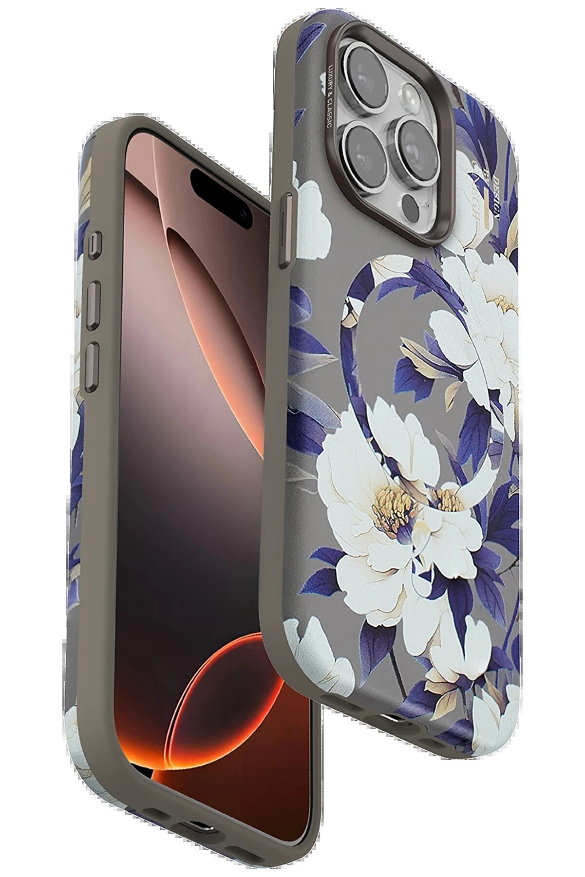 CepteToptan iPhone 15 Pro Flower Series Magsafe Kapak - Gri - DROPX4683-3041