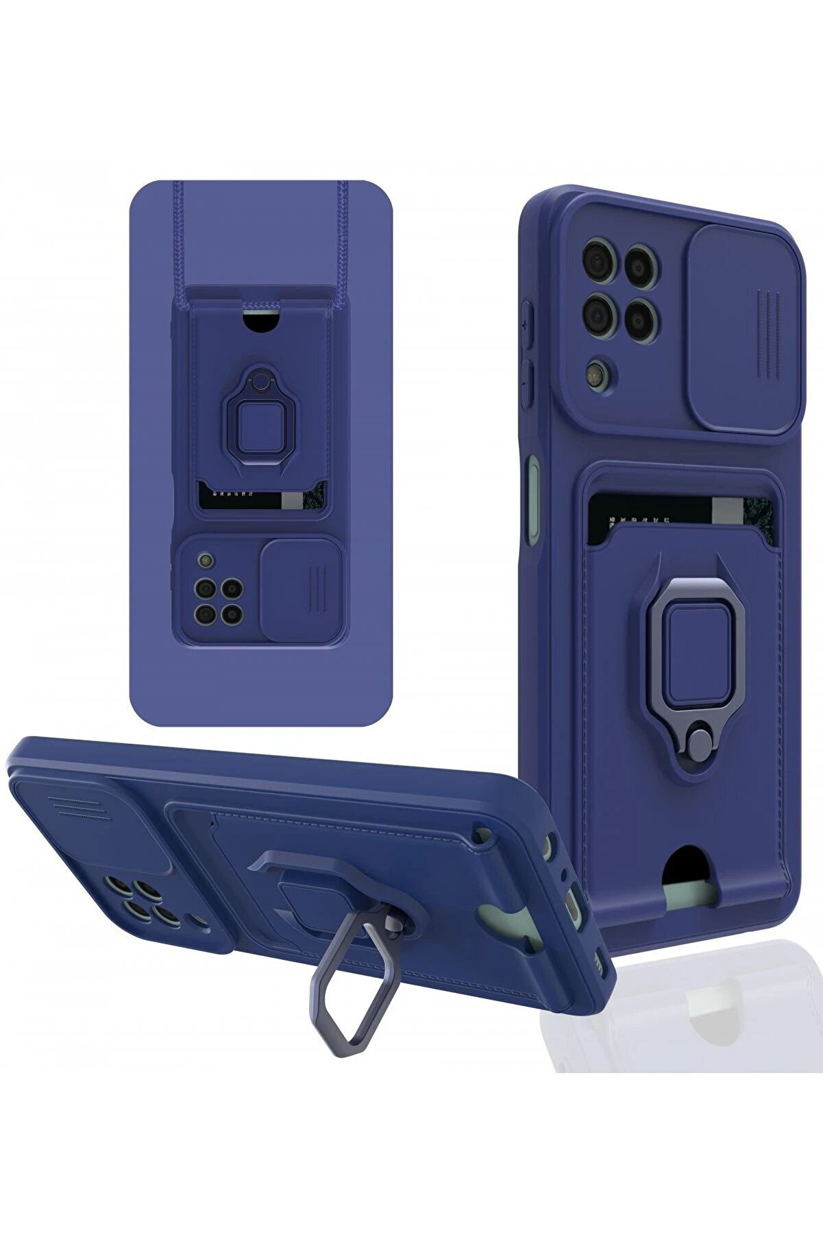 CepteToptan Samsung Galaxy A22 Kılıf Zuma Kartvizitli Yüzüklü Silikon - Lacivert - DROPX8151-7992