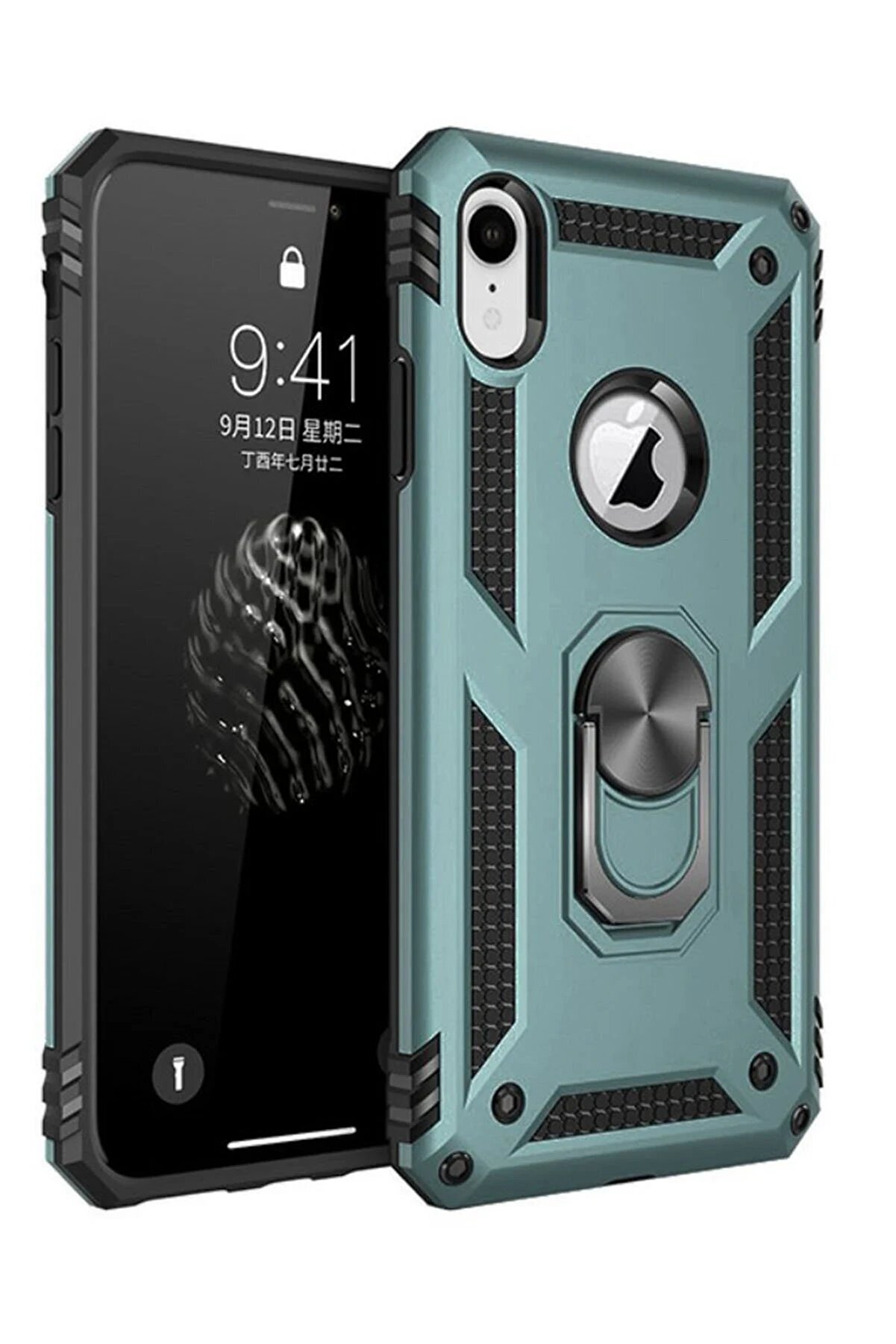 CepteToptan iPhone XR Kılıf Sofya Yüzüklü Silikon Kapak - Yeşil - DROPX1476-5610