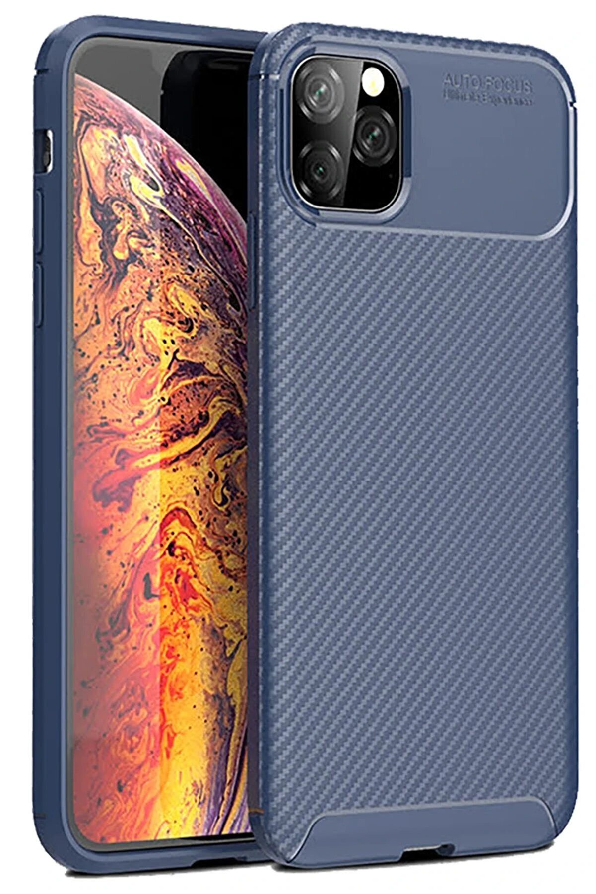 CepteToptan iPhone 11 Pro Kılıf Auto Focus Karbon Kapak - Lacivert - DROPX3262-1004