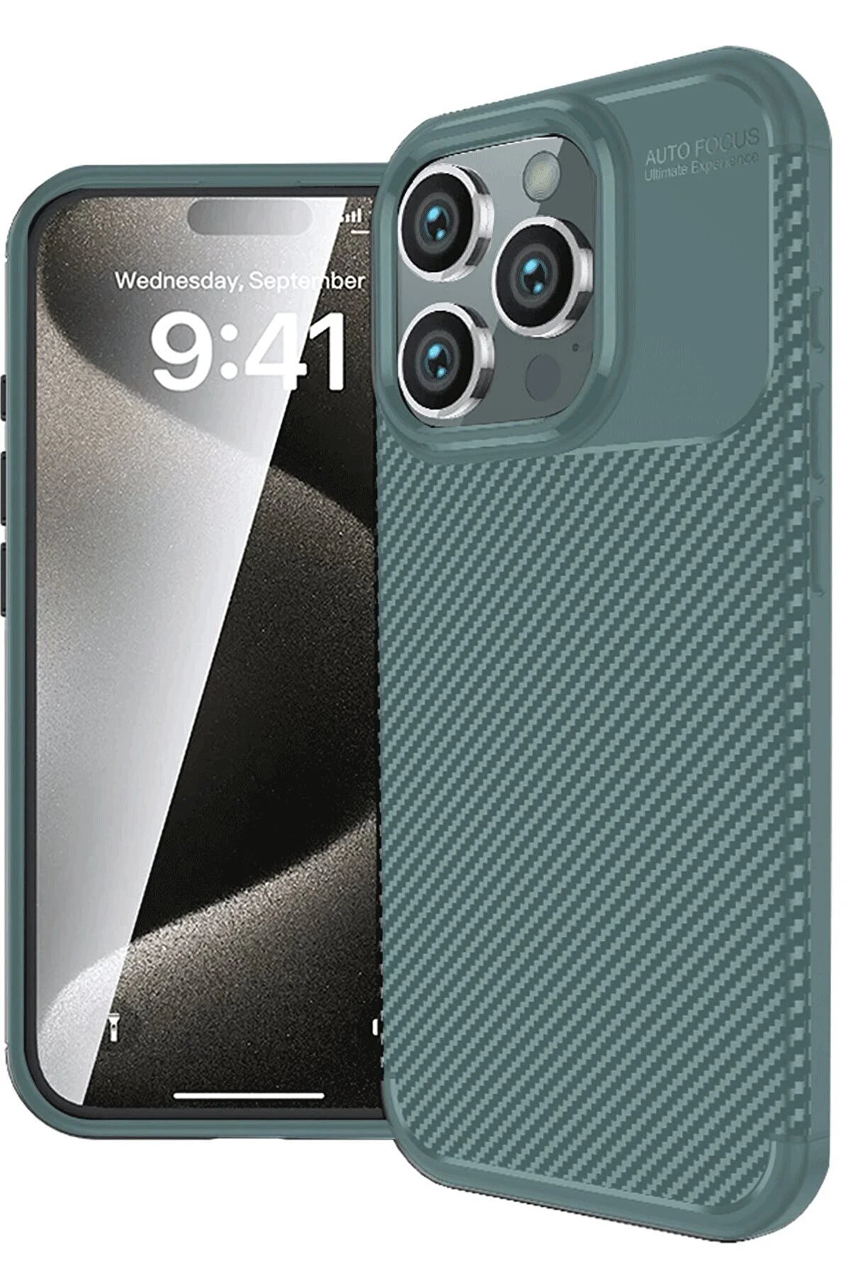 CepteToptan iPhone 16 Pro Kılıf Auto Focus Karbon Kapak - Koyu Yeşil - DROPX2144-4084