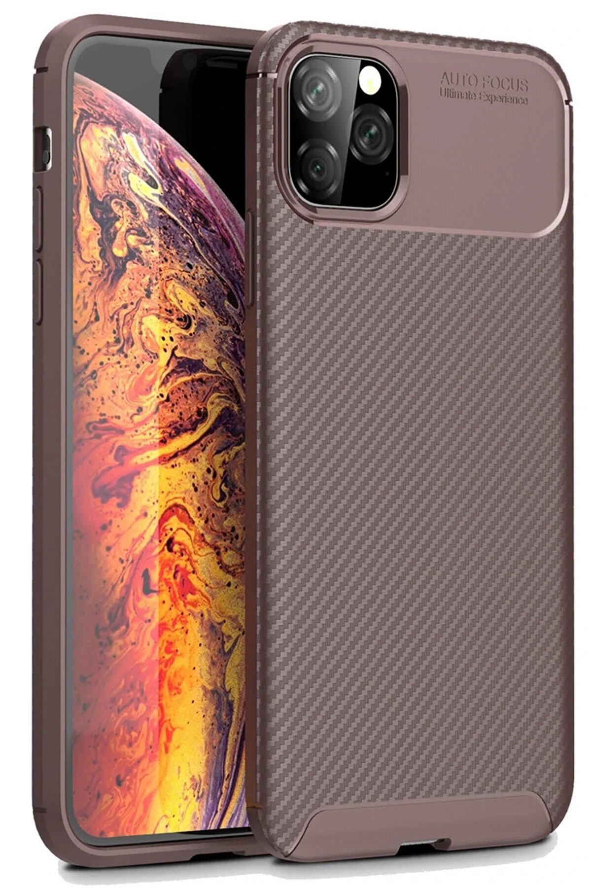 CepteToptan iPhone 11 Pro Kılıf Auto Focus Karbon Kapak - Kahverengi - DROPX6589-7069