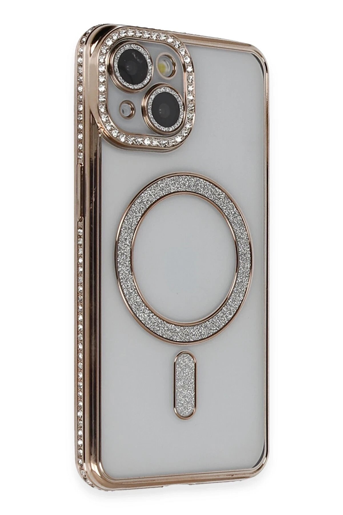 CepteToptan iPhone 14 Kılıf Joke Simli Magneticsafe Kılıf - Gold - DROPX5431-5833