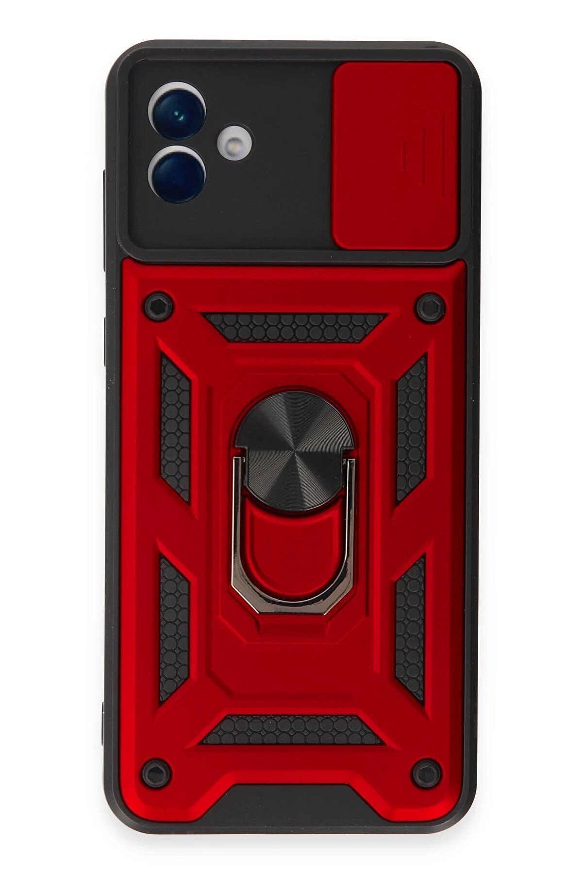 CepteToptan Samsung Galaxy A04E Kılıf Pars Lens Yüzüklü Silikon - Kırmızı - DROPX4233-6186