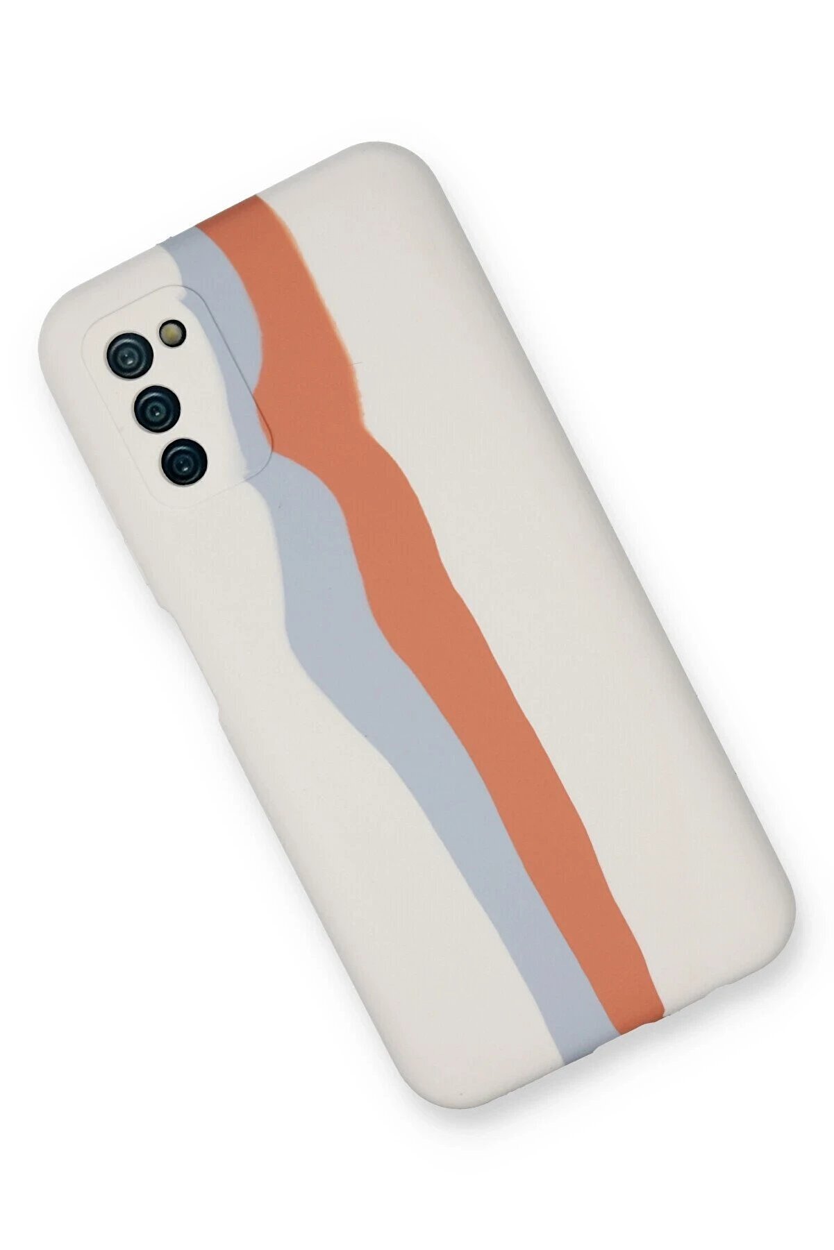 Samsung Galaxy A03S Kılıf Ebruli̇ Lansman Si̇li̇kon - Beyaz-Turuncu - Dropx8070-4560