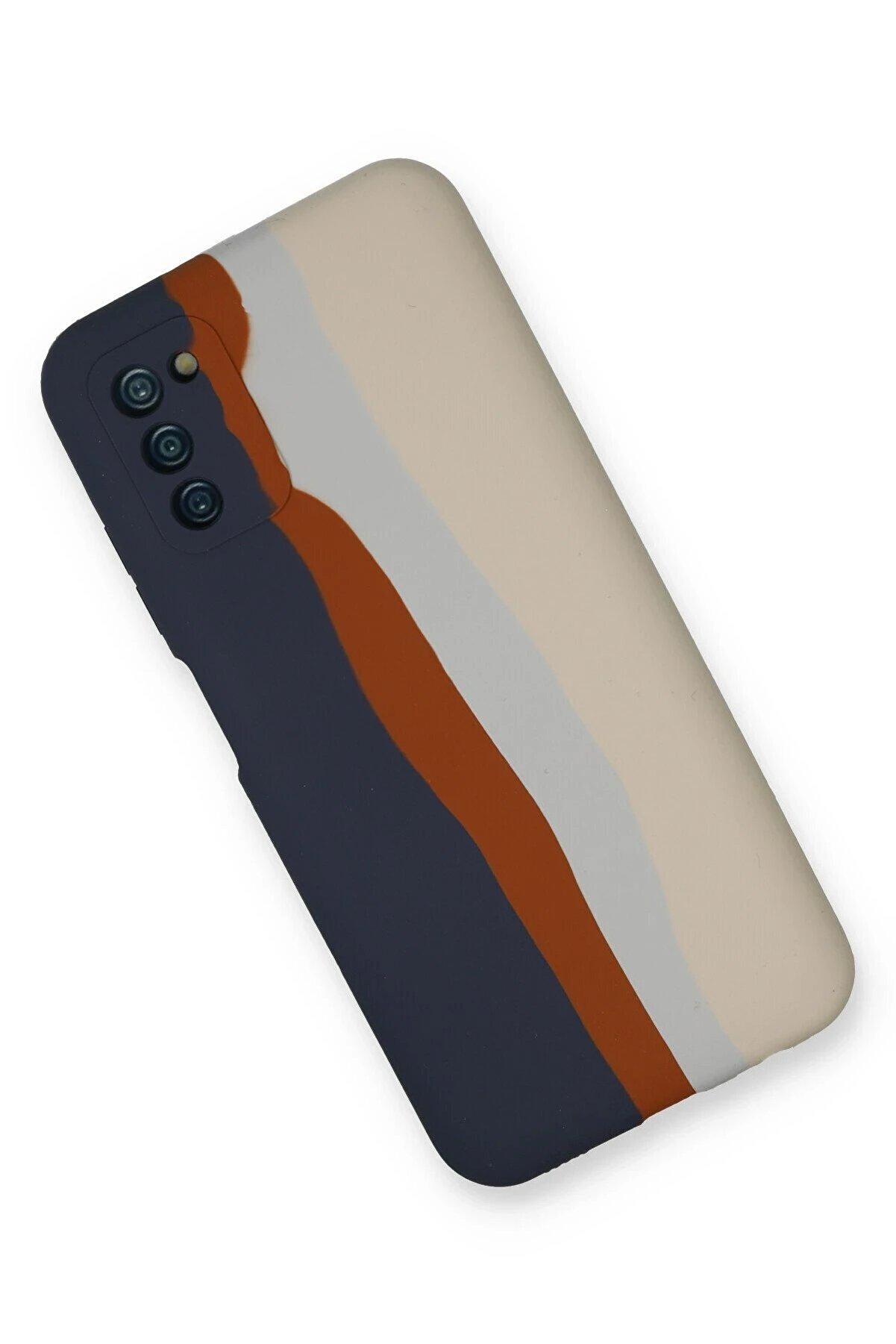 Samsung Galaxy A03S Kılıf Ebruli̇ Lansman Si̇li̇kon - Laci̇vert-Krem - Dropx5075-2516