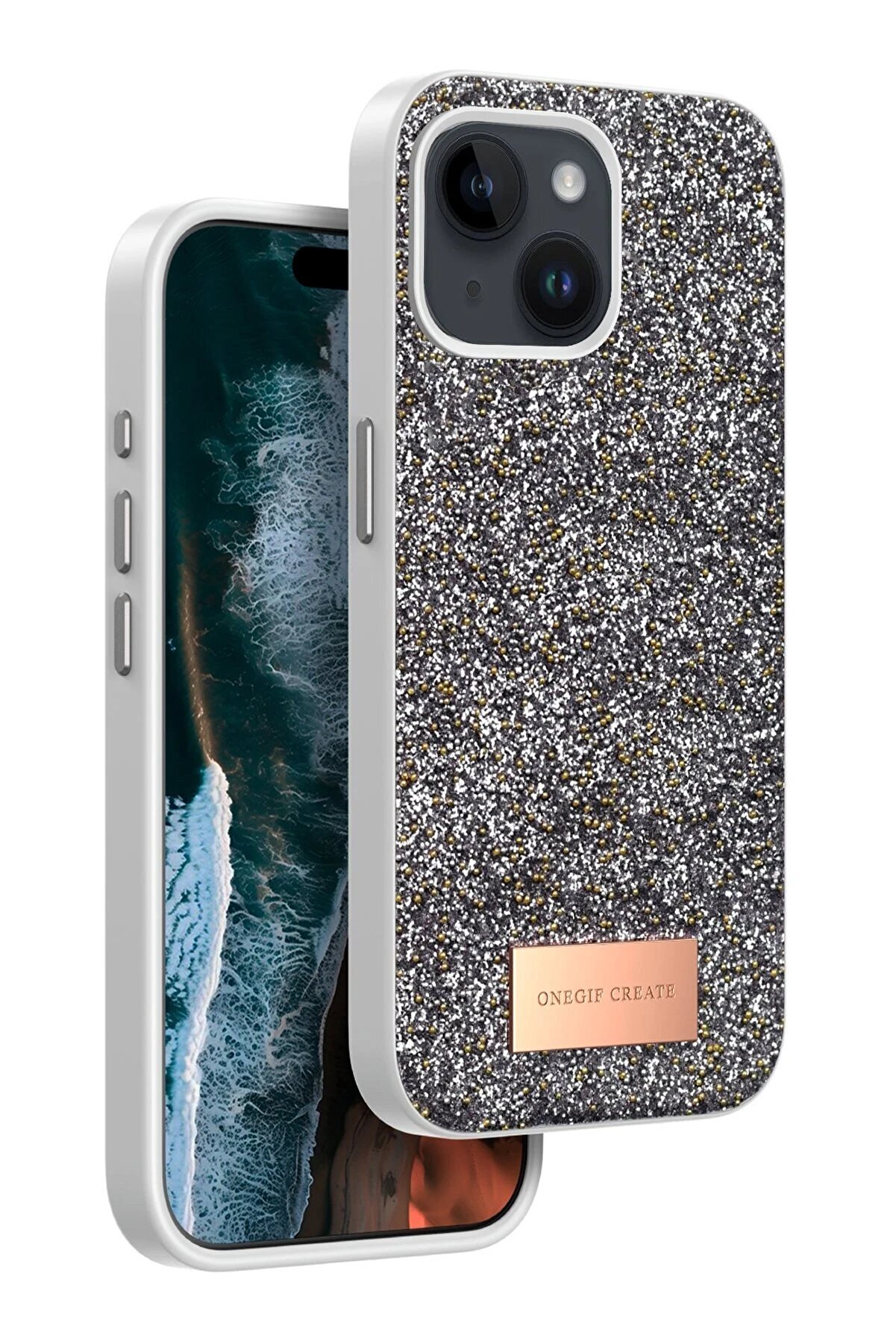 CepteToptan iPhone 15 Bright Simli Kapak - G&uuml;m&uuml;ş - DROPX1111-1712