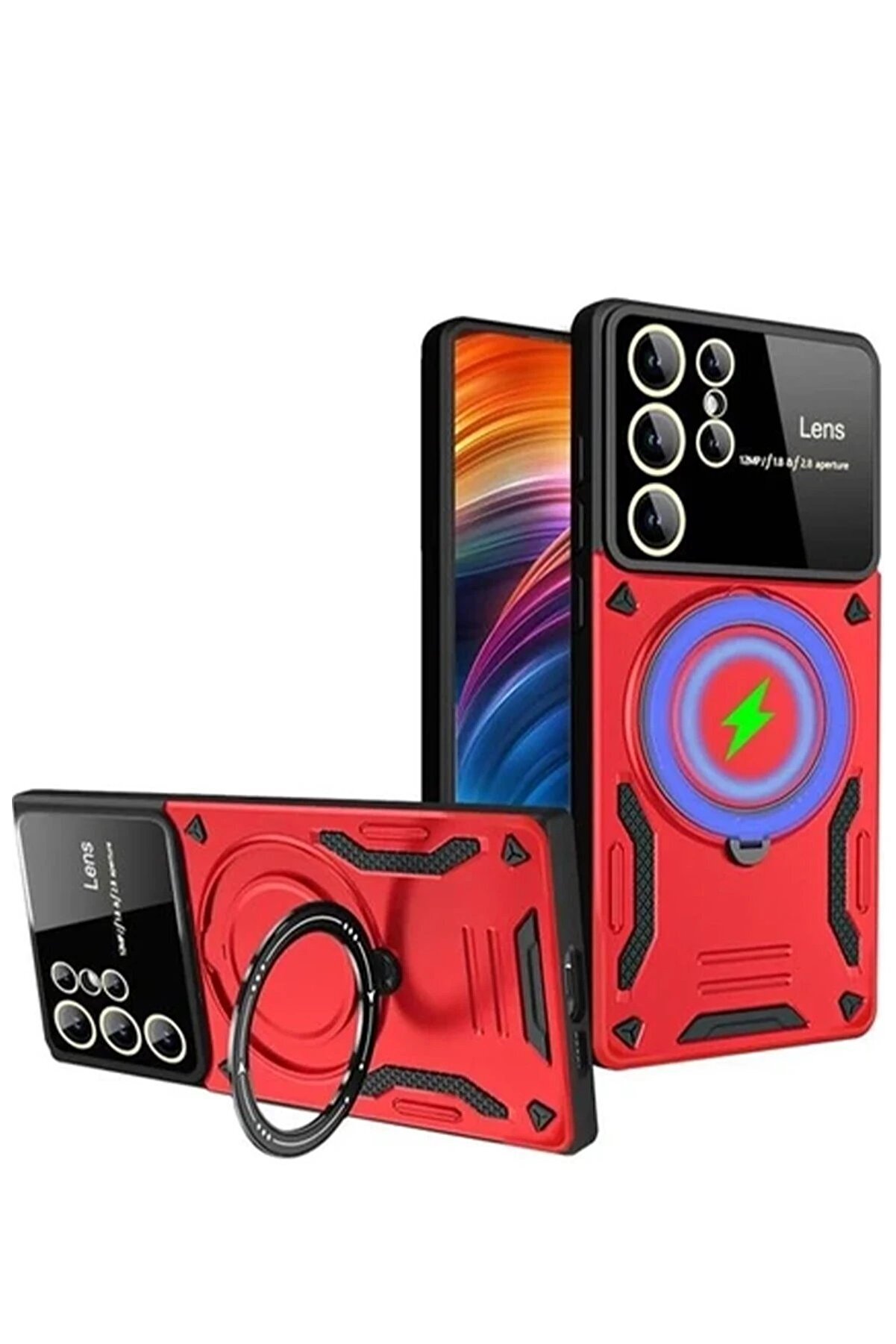 CepteToptan Samsung Galaxy S24 Ultra Kılıf Joy Lens Standlı Kapak - Kırmızı - DROPX2395-9717