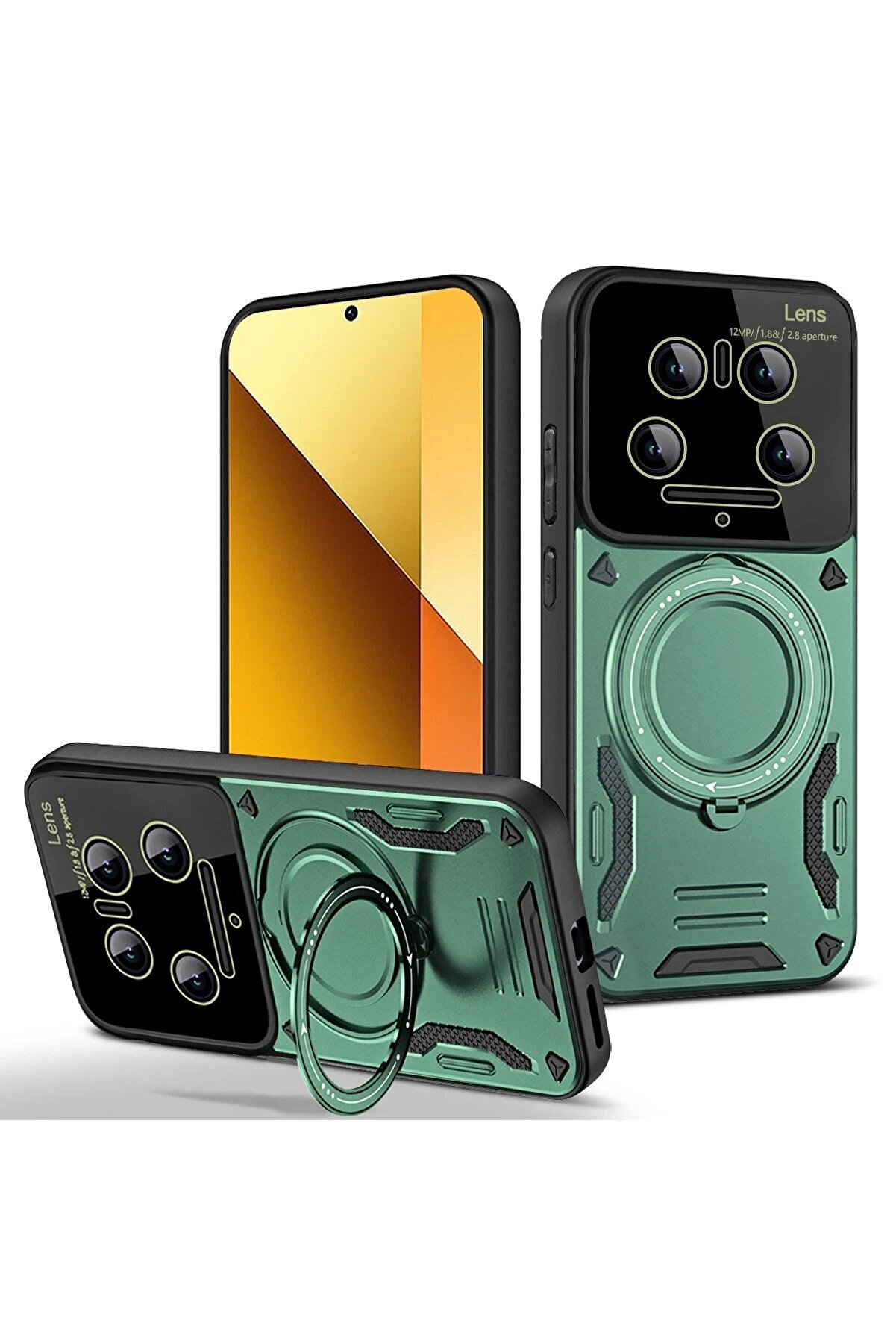 CepteToptan Xiaomi Mi 14 Ultra Kılıf Joy Lens Standlı Kapak - Koyu Yeşil - DROPX9775-4561