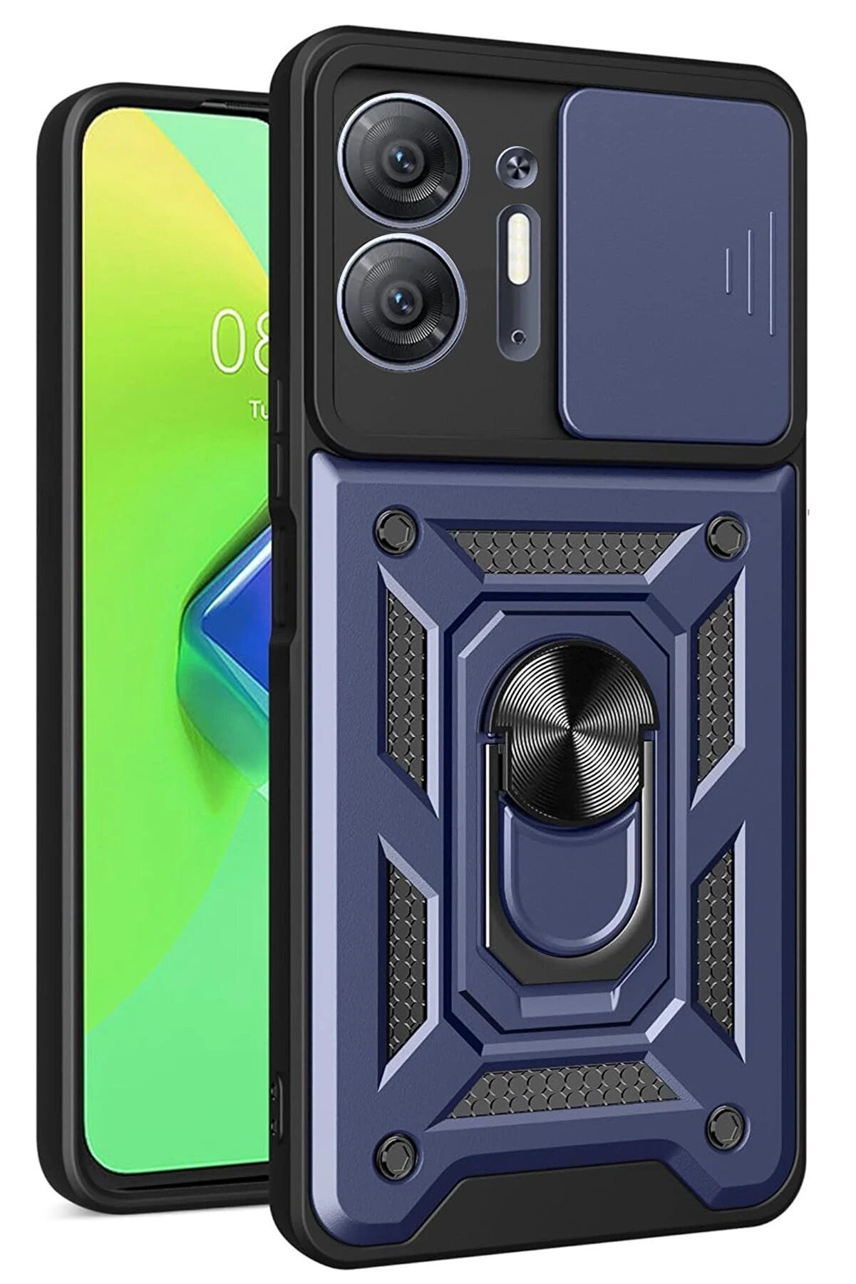 CepteToptan İnfinix Hot 30 5G Kılıf Pars Lens Yüzüklü Silikon - Lacivert - DROPX2386-2525