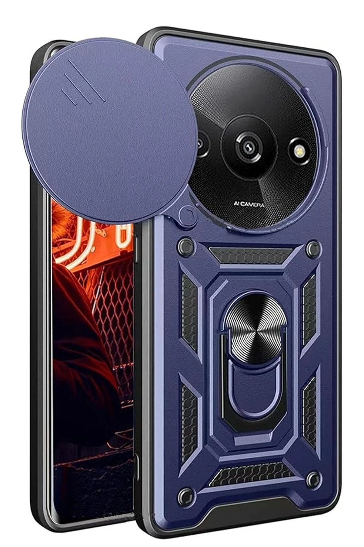 CepteToptan Xiaomi Redmi A3 4G Kılıf Pars Lens Y&uuml;z&uuml;kl&uuml; Silikon - Lacivert - DROPX8348-4595