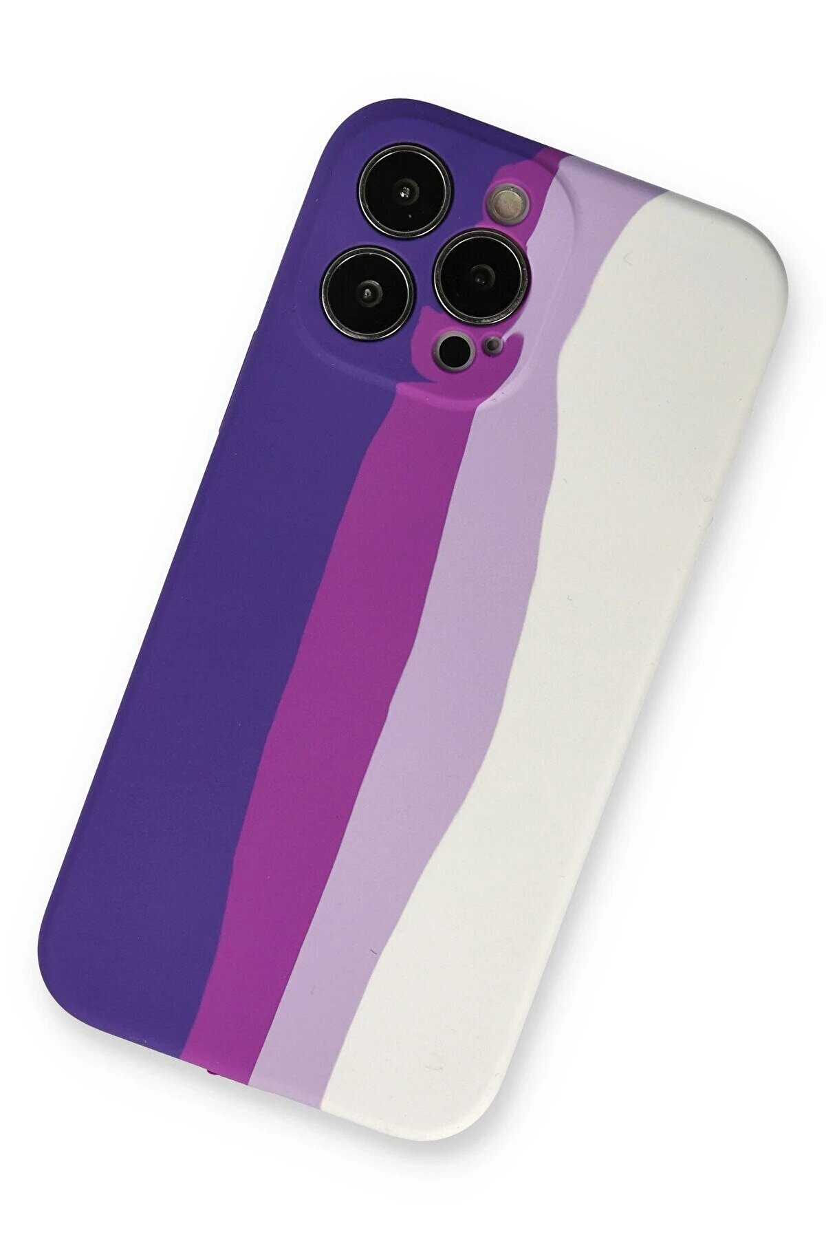 İphone 13 Pro Kılıf Ebruli̇ Lansman Si̇li̇kon - Mor-Beyaz - Neo3589-2634