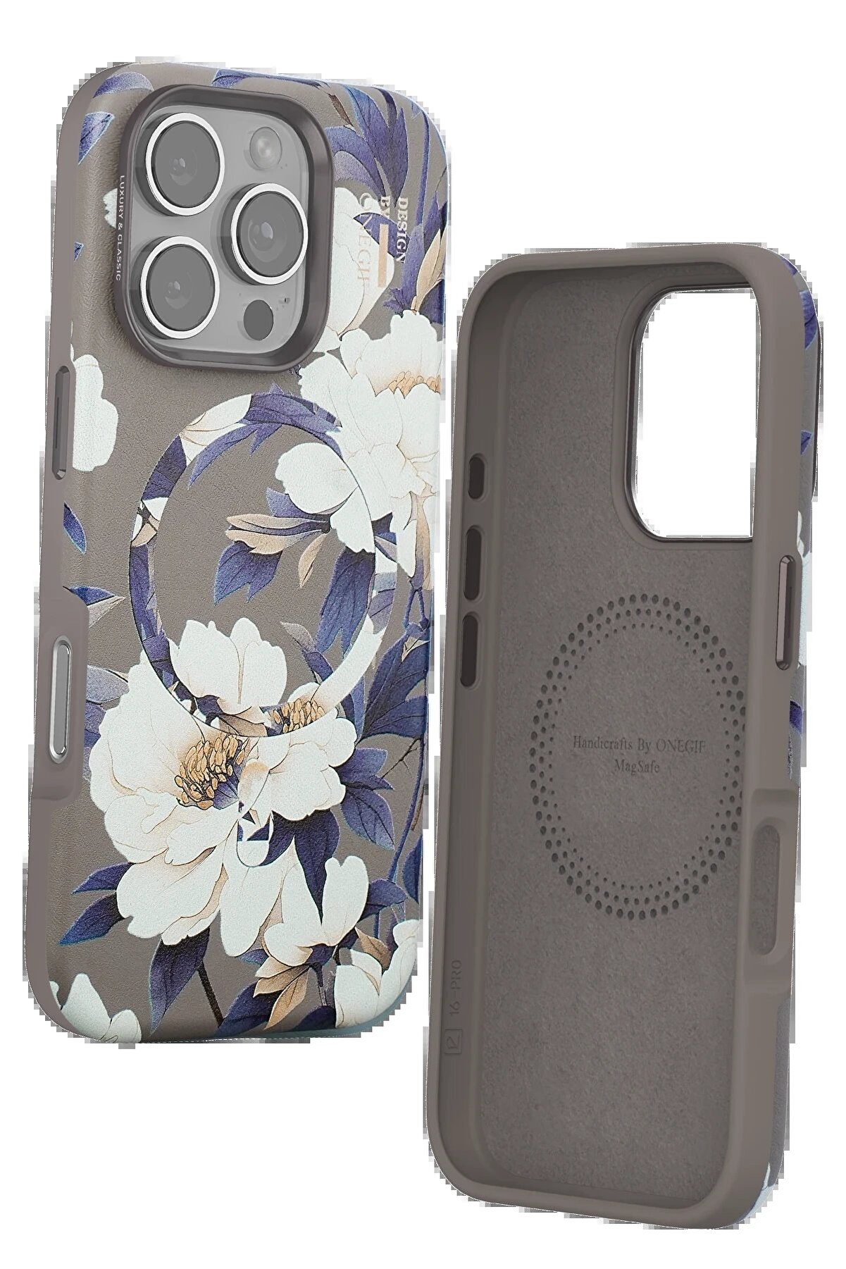 İphone 16 Pro Flower Seri̇es Magsafe Kapak - Gri̇ - Dropx6675-5476