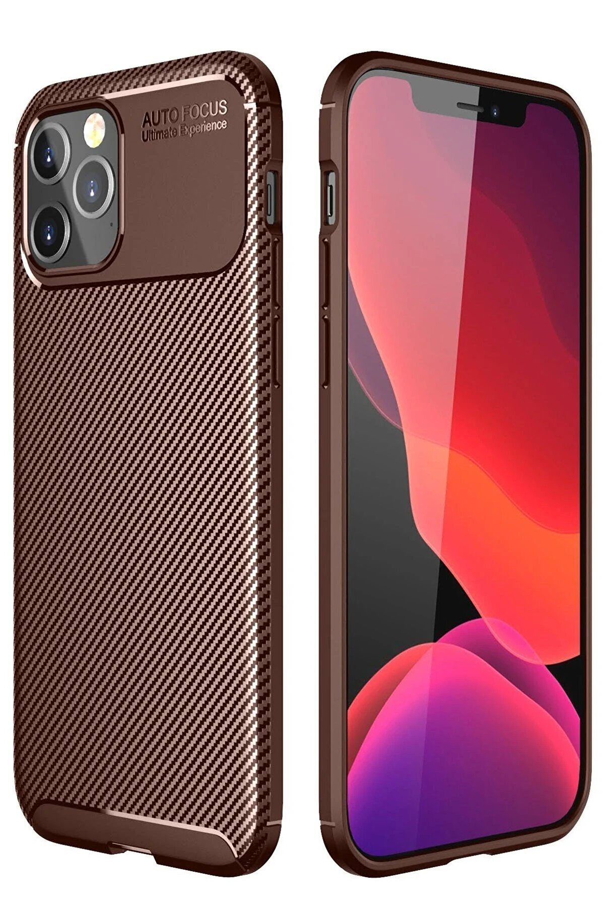 CepteToptan iPhone 12 Pro Max Kılıf Auto Focus Karbon Kapak - Kahverengi - DROPX7917-6737