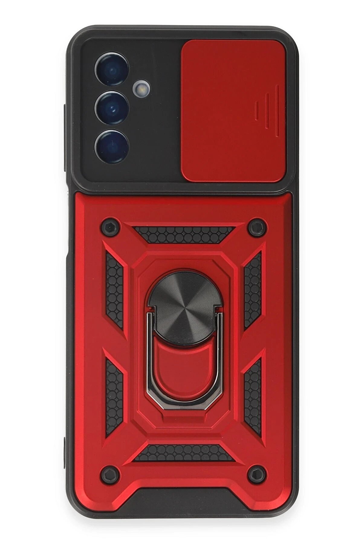 CepteToptan Samsung Galaxy A14 4G Kılıf Pars Lens Yüzüklü Silikon - Kırmızı - DROPX4541-6538