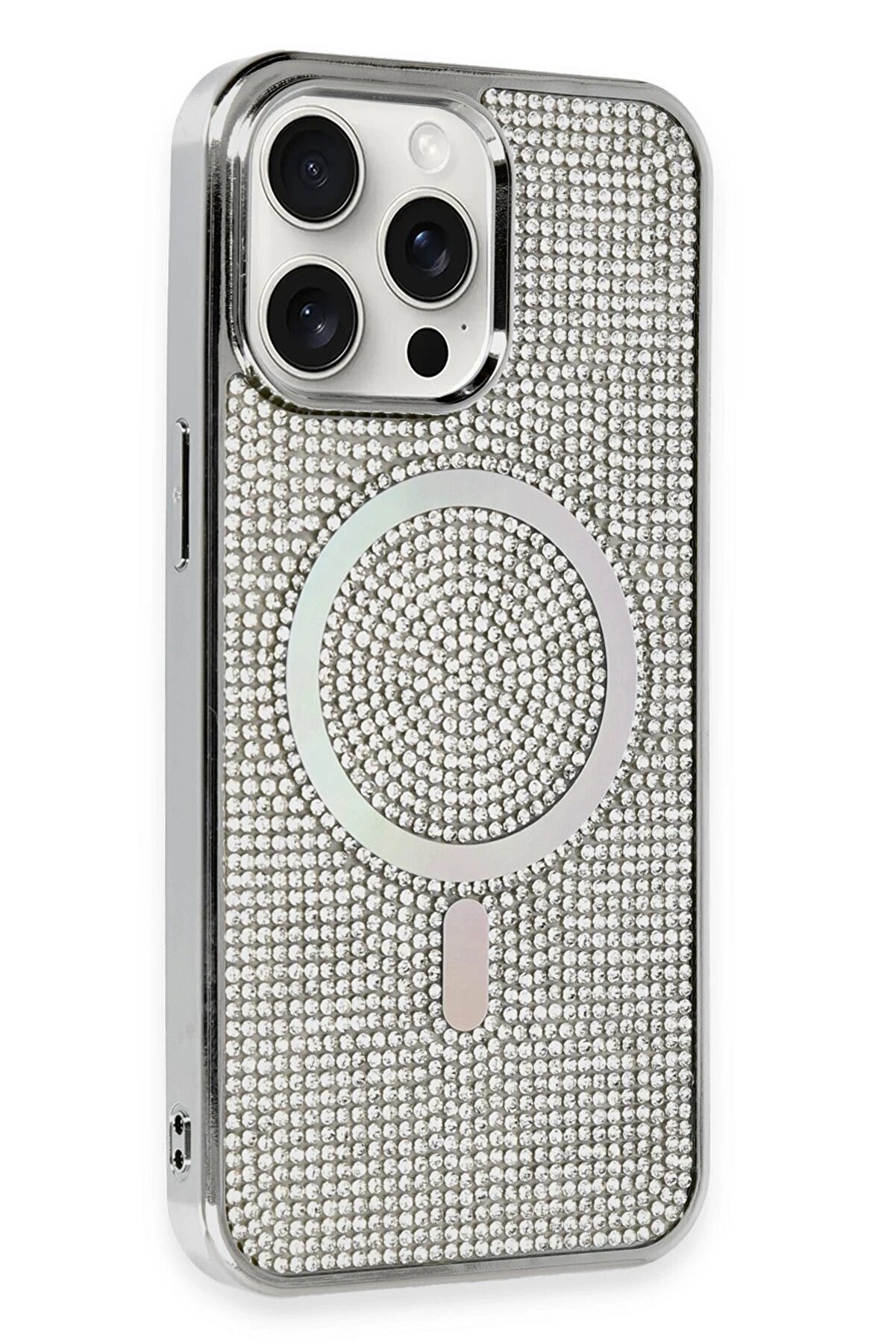 CepteToptan iPhone 15 Pro Kılıf Diamond Magsafe Kapak - Gümüş - DROPX8829-7692