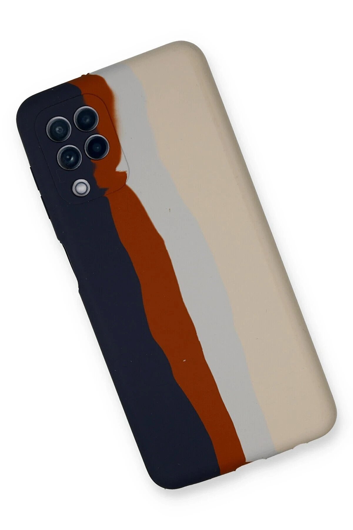 Samsung Galaxy A22 Kılıf Ebruli̇ Lansman Si̇li̇kon - Laci̇vert-Krem - Dropx1422-9829