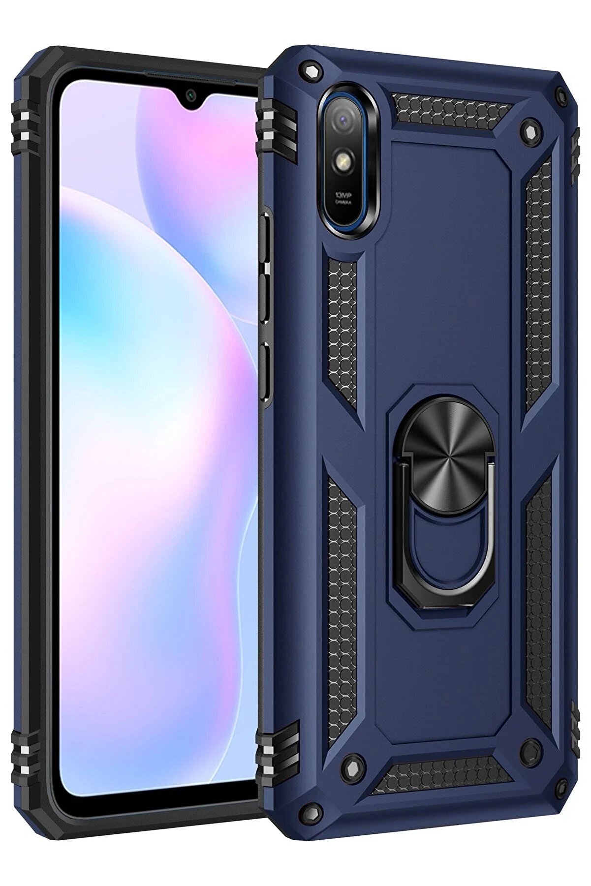 CepteToptan Xiaomi Redmi 9A Kılıf Sofya Yüzüklü Silikon Kapak - Lacivert - DROPX5721-9228