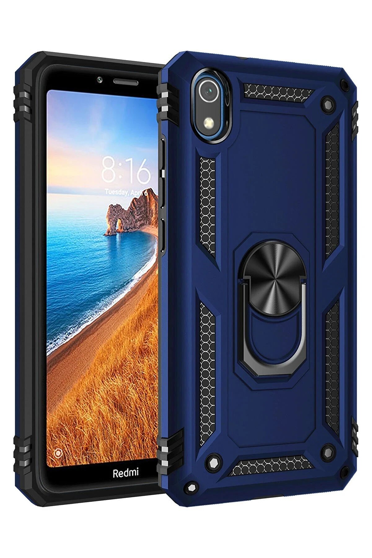 CepteToptan Xiaomi Redmi 7A Kılıf Sofya Yüzüklü Silikon Kapak - Lacivert - DROPX9758-7850