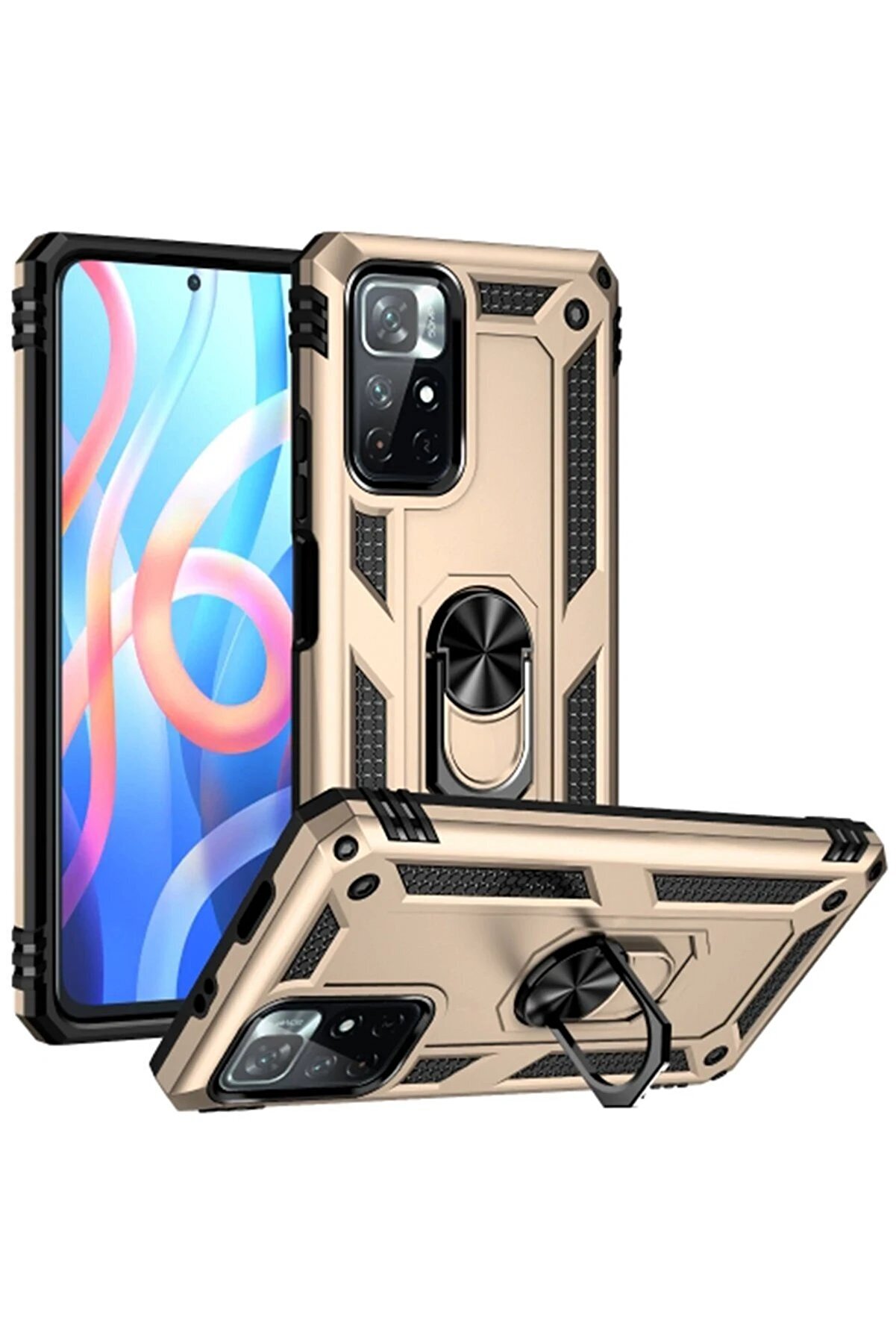 CepteToptan Xiaomi Redmi Note 11T Kılıf Sofya Yüzüklü Silikon Kapak - Gold - DROPX3935-9596