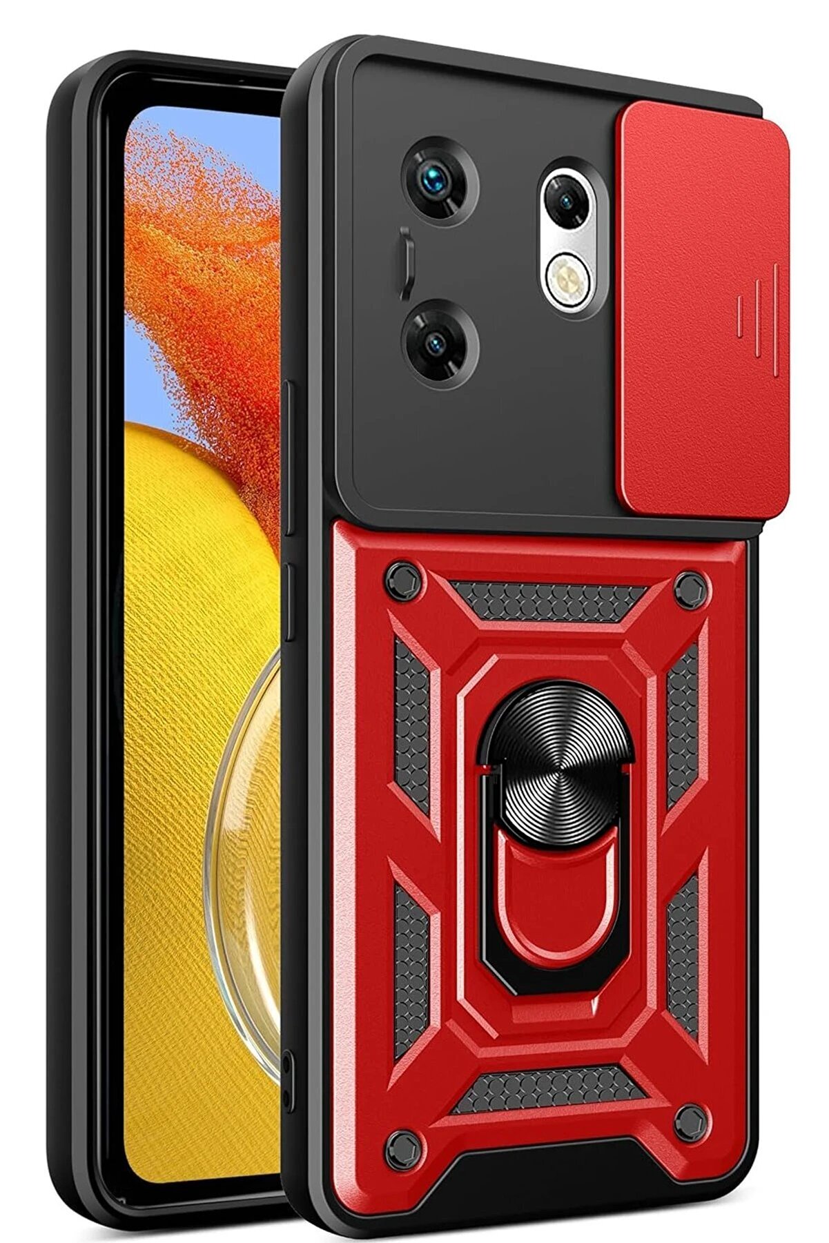 İnfi̇ni̇x Zero 30 4G Kılıf Pars Lens Yüzüklü Si̇li̇kon - Kırmızı - Dropx5081-9147