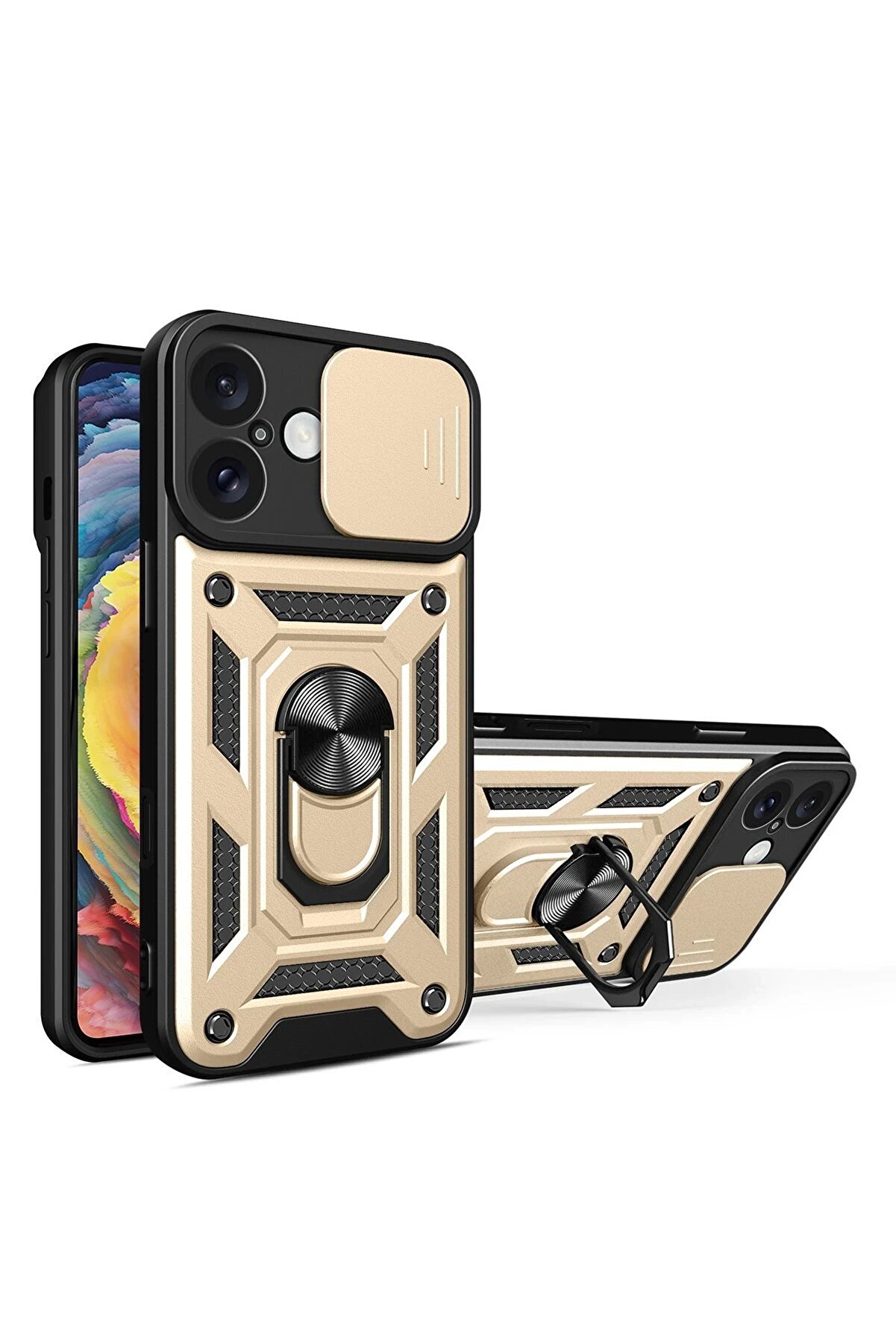 CepteToptan iPhone 16 Kılıf Pars Lens Y&uuml;z&uuml;kl&uuml; Silikon - Gold - DROPX8274-3052