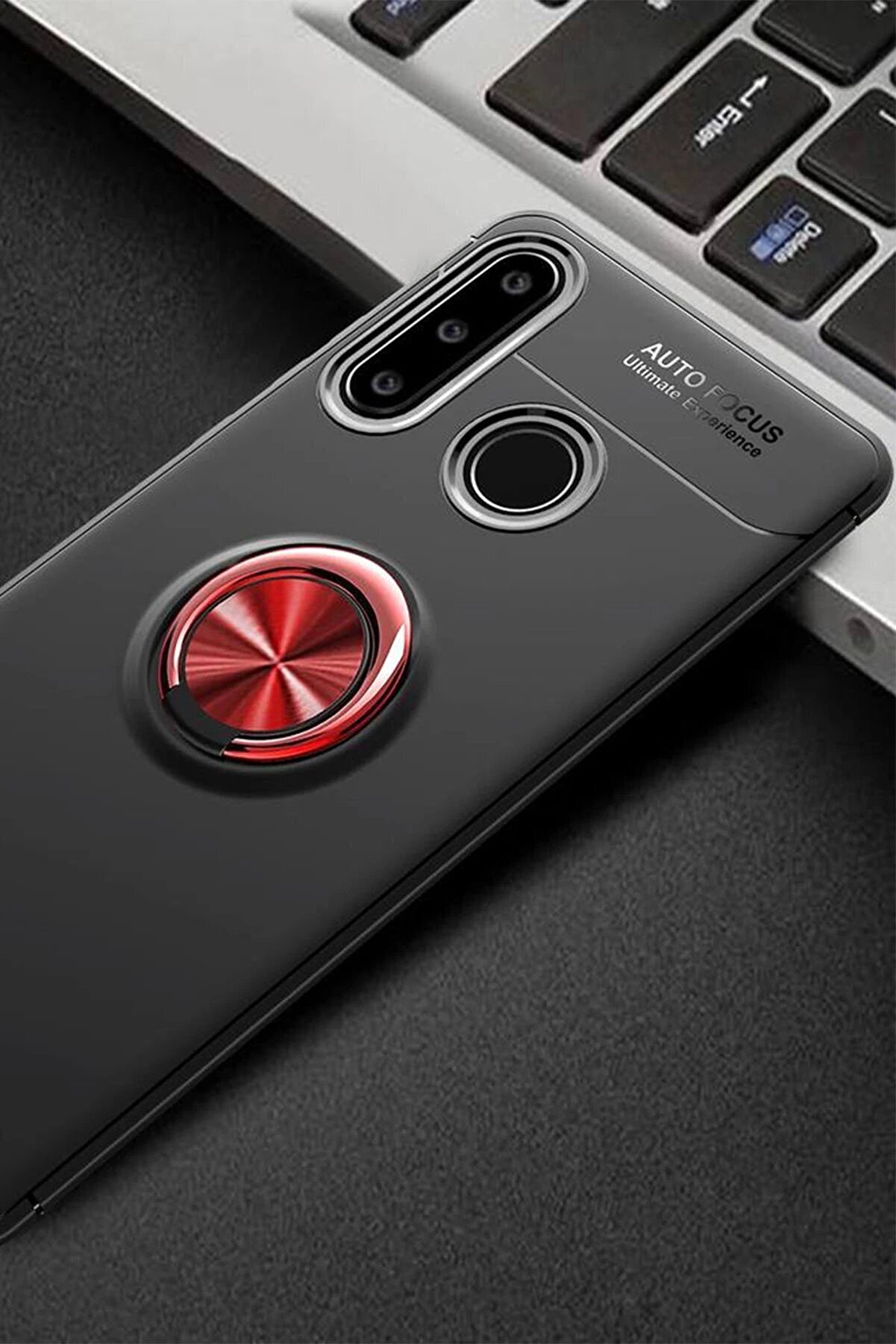 Huawei̇ Y6P Kılıf Range Yüzüklü Si̇li̇kon - Si̇yah-Kırmızı - Dropx2127-5306