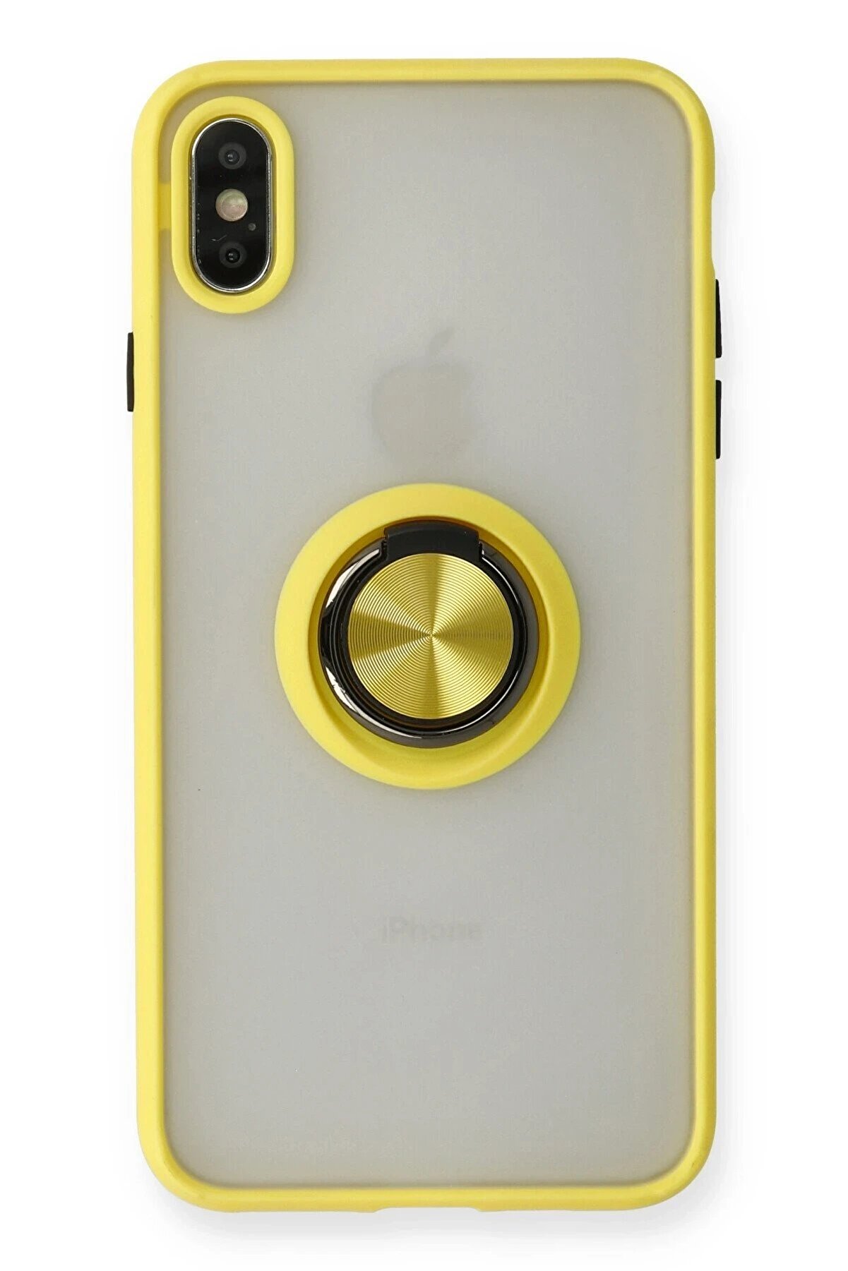 CepteToptan iPhone X Kılıf Montreal Yüzüklü Silikon Kapak - Sarı - DROPX5510-6018