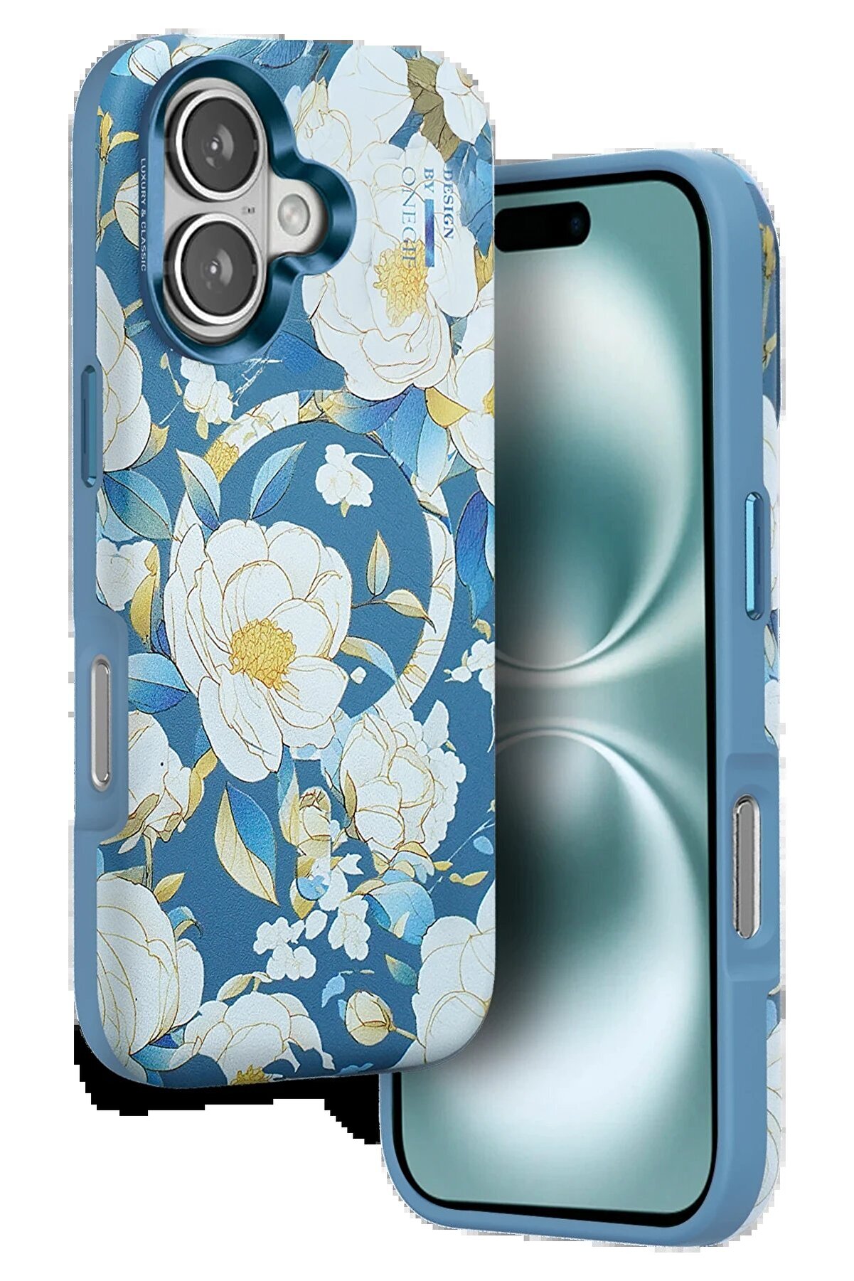 İphone 16 Flower Seri̇es Magsafe Kapak - Mavi̇ - Dropx1804-4846