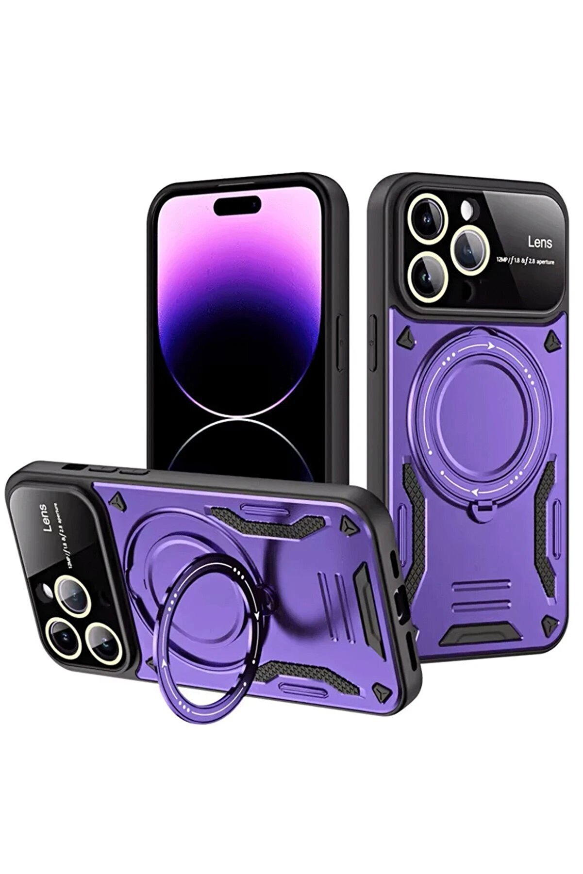 CepteToptan iPhone 16 Pro Max Kılıf Joy Lens Standlı Kapak - Mor - DROPX8599-6273