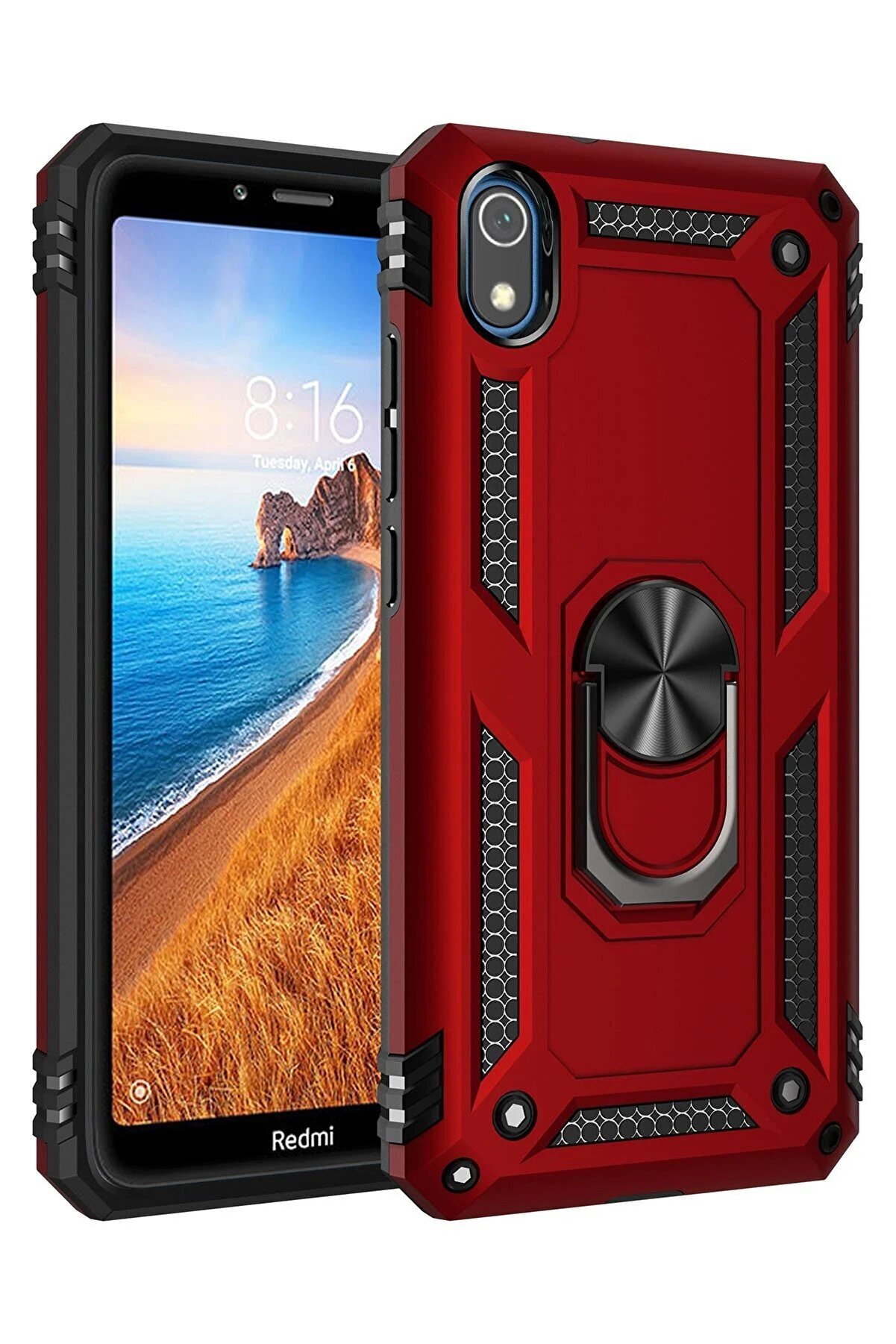 CepteToptan Xiaomi Redmi 7A Kılıf Sofya Y&uuml;z&uuml;kl&uuml; Silikon Kapak - Kırmızı - DROPX2818-3870