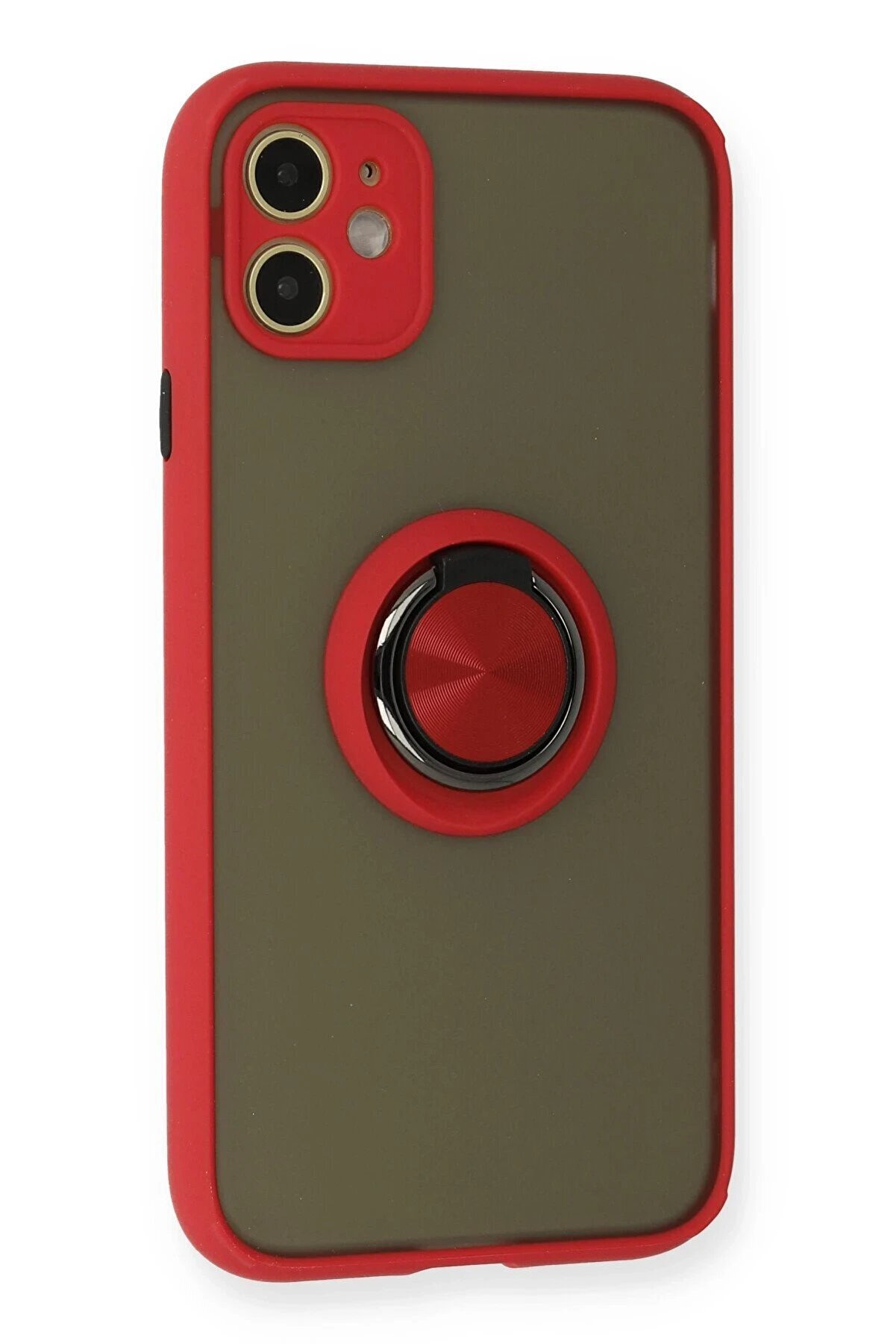 İphone 11 Kılıf Montreal Yüzüklü Si̇li̇kon Kapak - Kırmızı - Dropx1845-1854