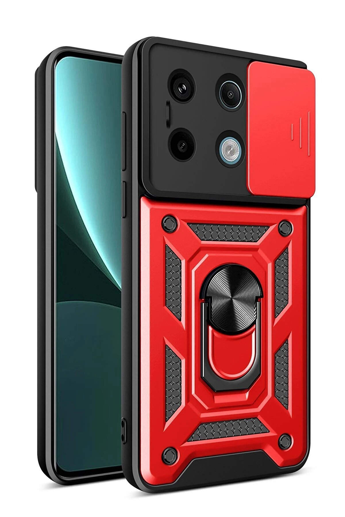 CepteToptan Xiaomi Poco X6 Pro Kılıf Pars Lens Yüzüklü Silikon - Kırmızı - DROPX6518-8144