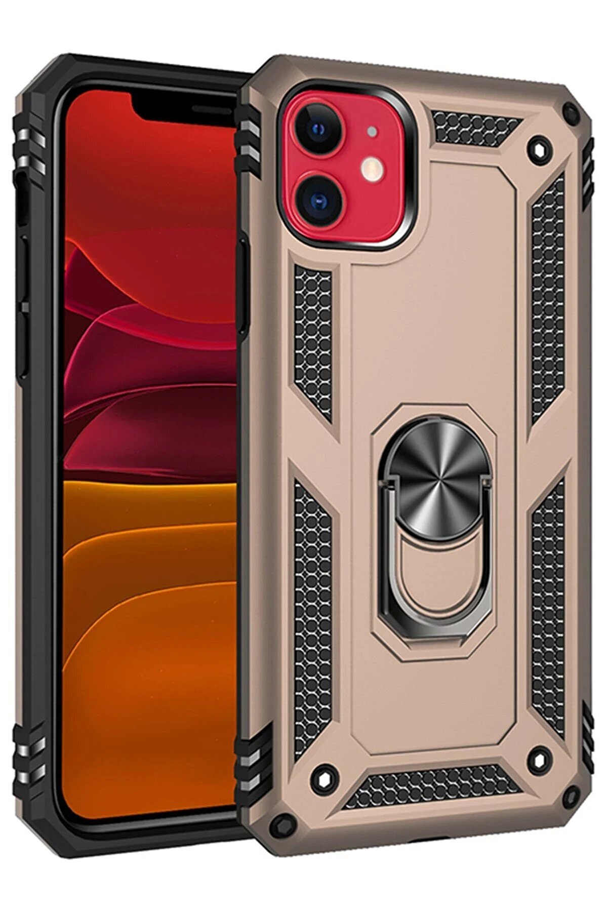 CepteToptan iPhone 11 Kılıf Sofya Yüzüklü Silikon Kapak - Gold - DROPX1768-7962