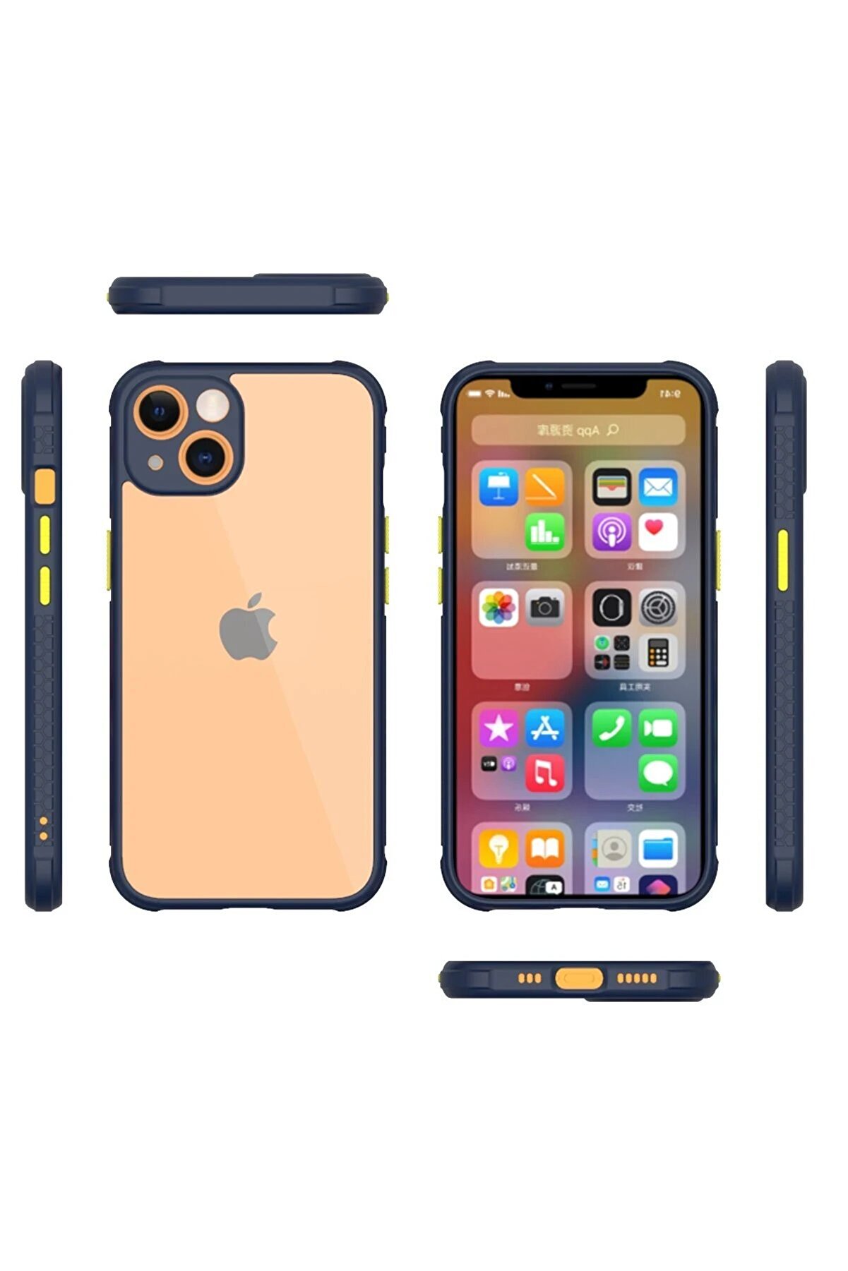 İphone 13 Mi̇ni̇ Kılıf Mi̇ami̇ Şeffaf Si̇li̇kon - Laci̇vert - Dropx4862-4623