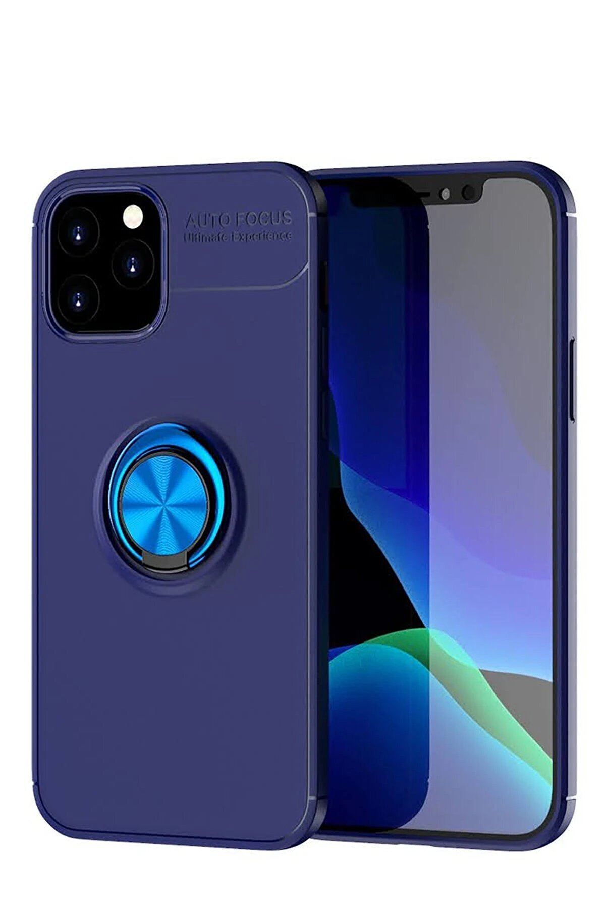 CepteToptan iPhone 12 Kılıf Range Yüzüklü Silikon - Mavi - DROPX5795-3009