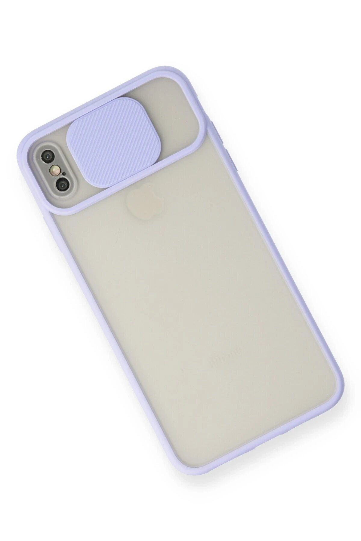 İphone X Kılıf Palm Buzlu Kamera S&uuml;rg&uuml;l&uuml; Si̇li̇kon - Li̇la - Dropx3384-4541