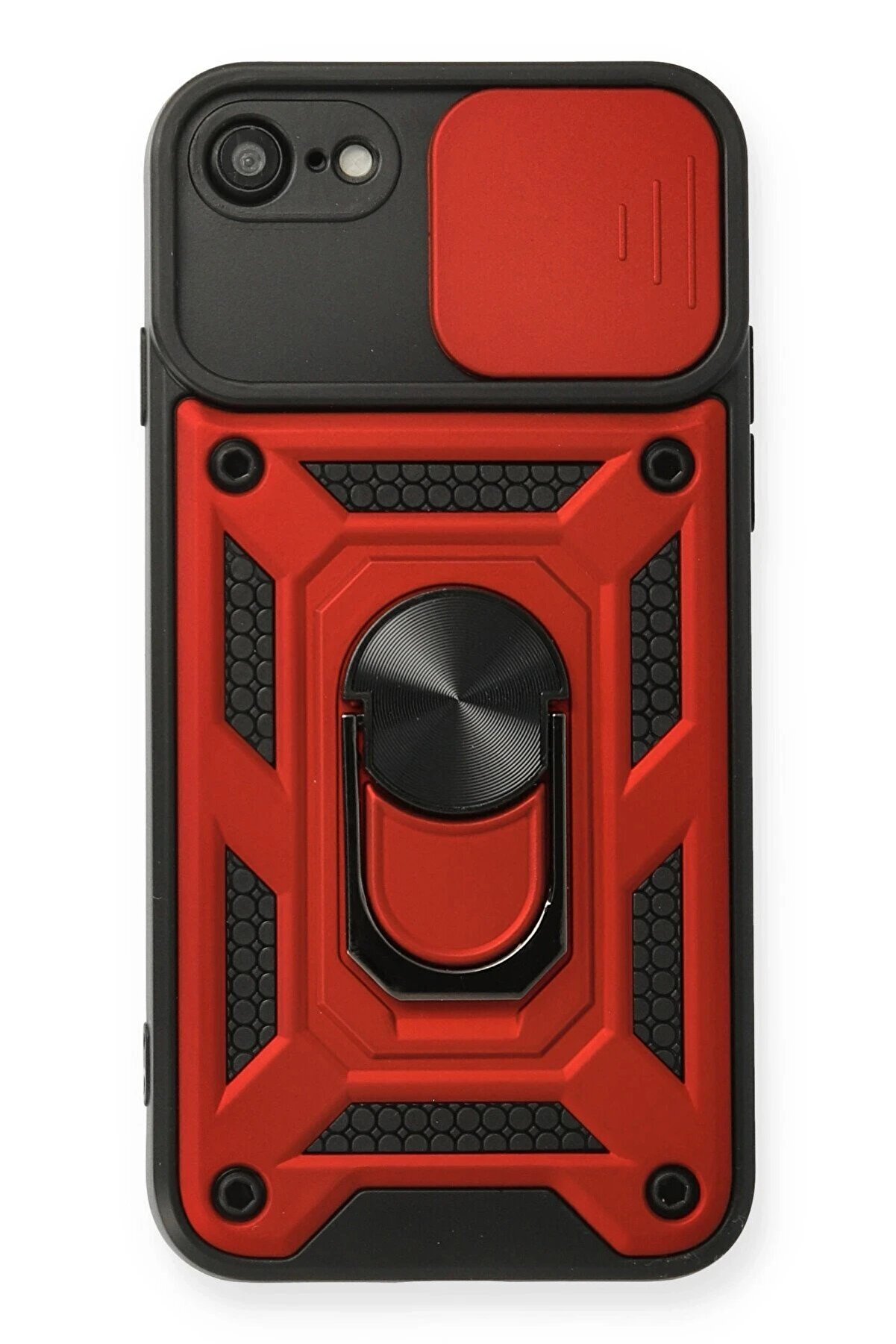 CepteToptan iPhone 7 Kılıf Pars Lens Yüzüklü Silikon - Kırmızı - DROPX4981-8725