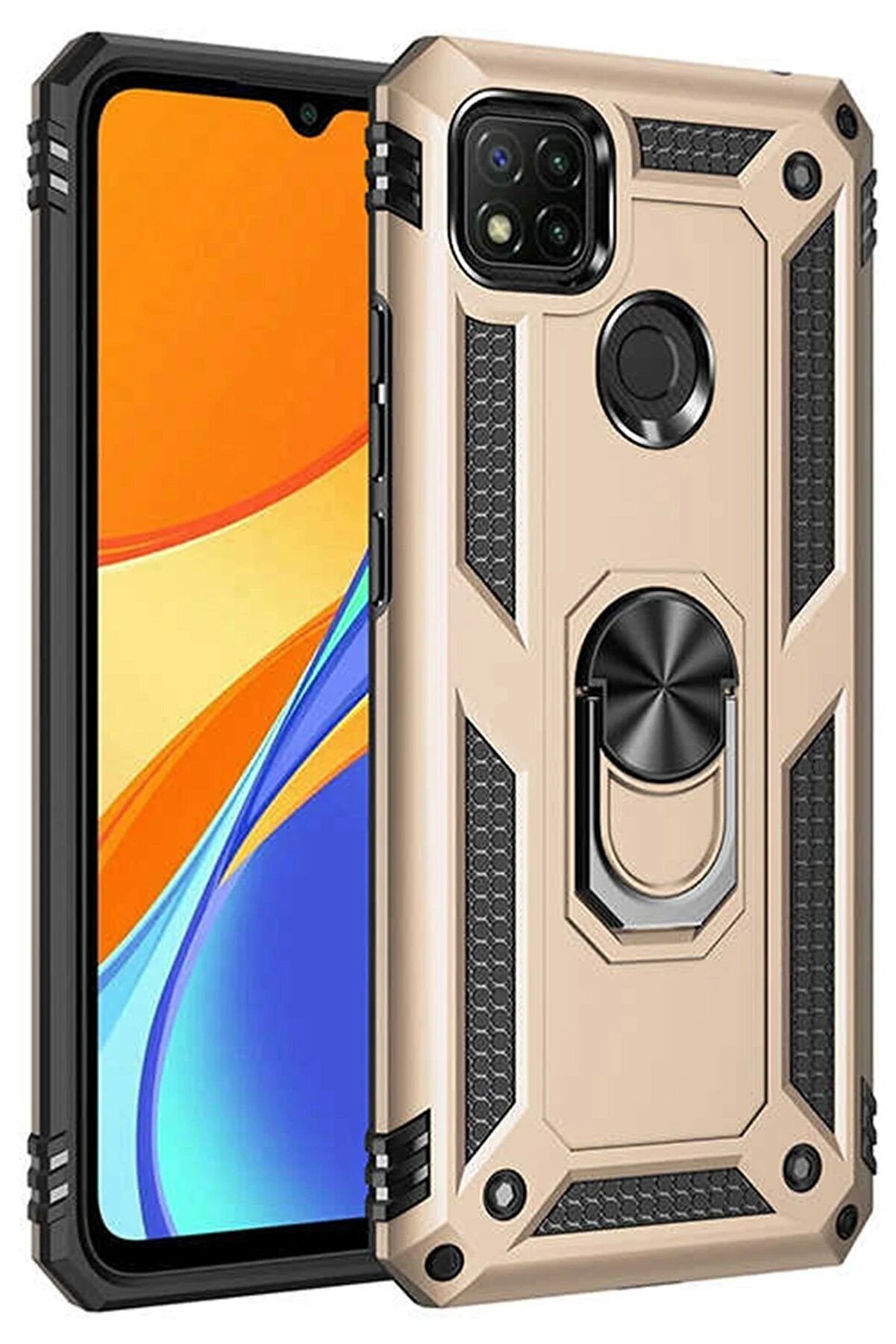 CepteToptan Xiaomi Redmi 9C Kılıf Sofya Yüzüklü Silikon Kapak - Gold - DROPX8899-8932