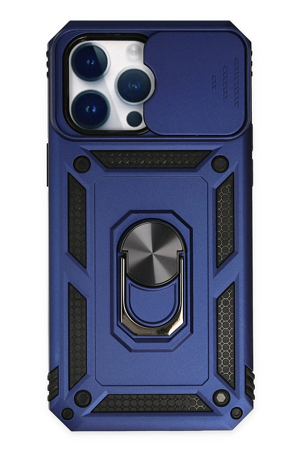 CepteToptan iPhone 14 Pro Max Kılıf Pars Lens Yüzüklü Silikon - Lacivert - DROPX8080-4415